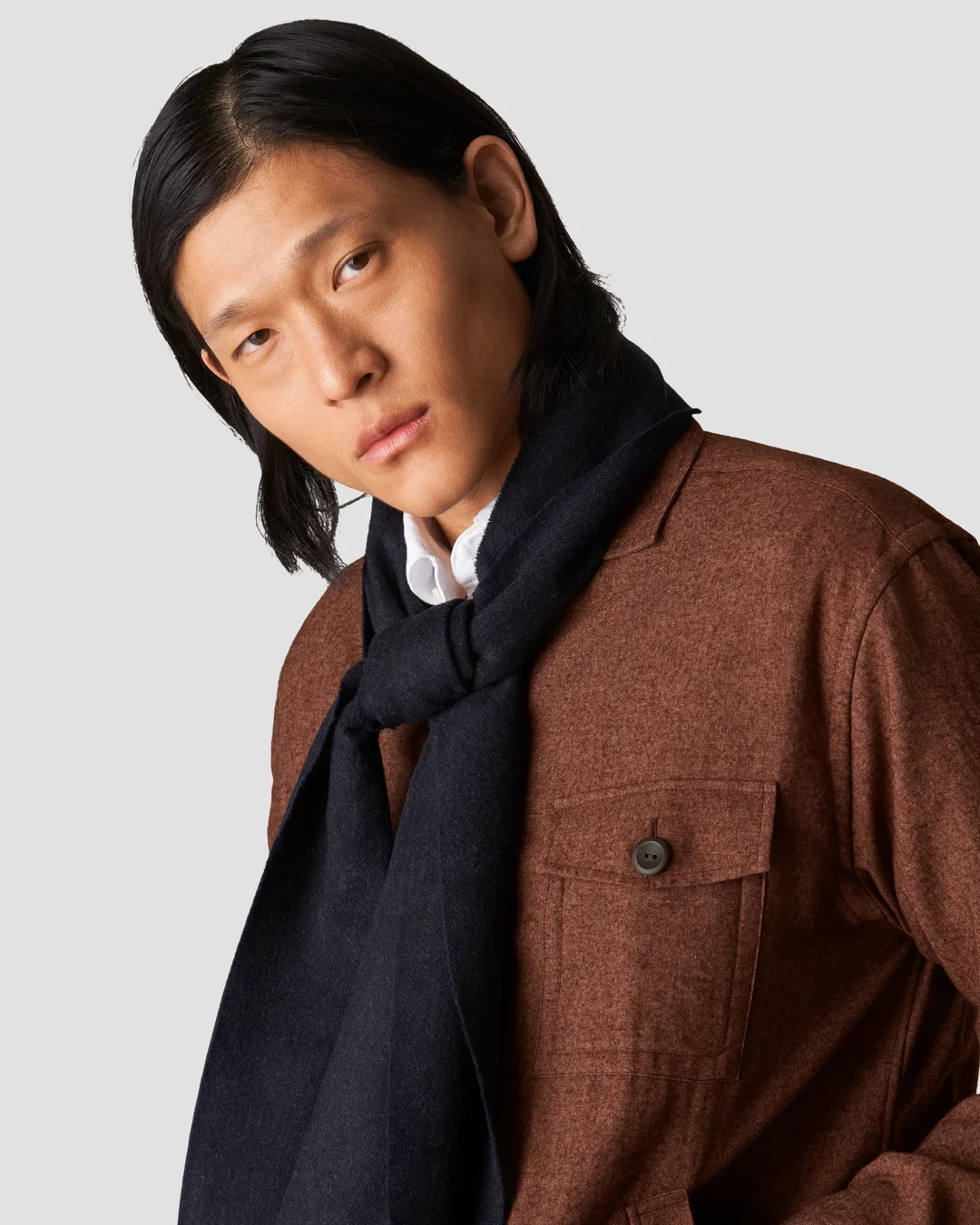 Brown Cotton-Wool-Cashmere Flannel Overshirt - Eton