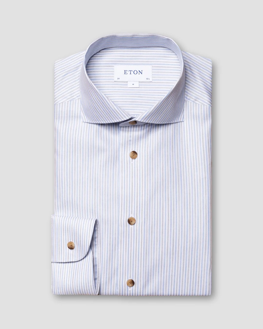 Mid Blue Striped Wrinkle Free Oxford Shirt - Eton