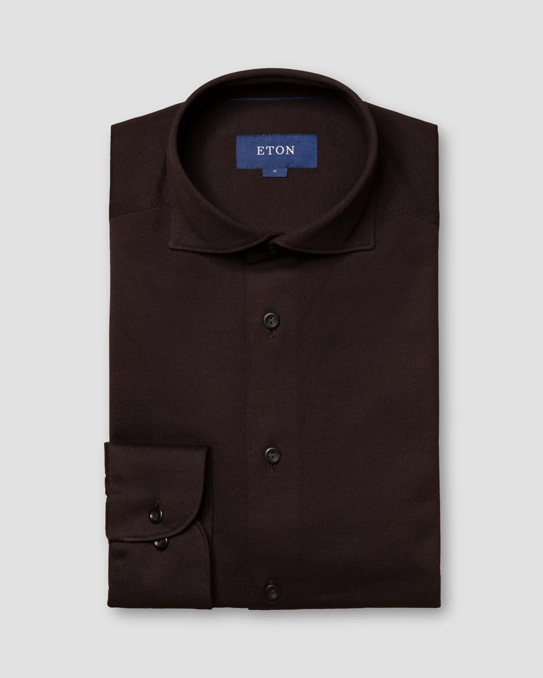 Dark Brown Knit Piqu Shirt - Eton