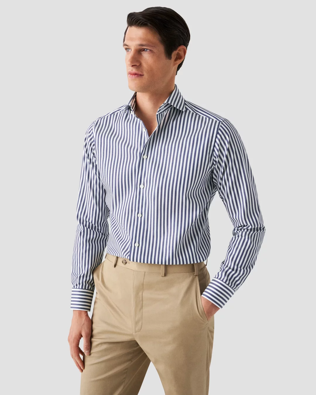 Navy Wide Striped Signature Twill Shirt - Eton
