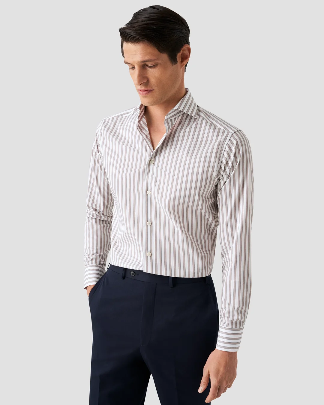 Brown Striped Fine Twill Shirt - Eton