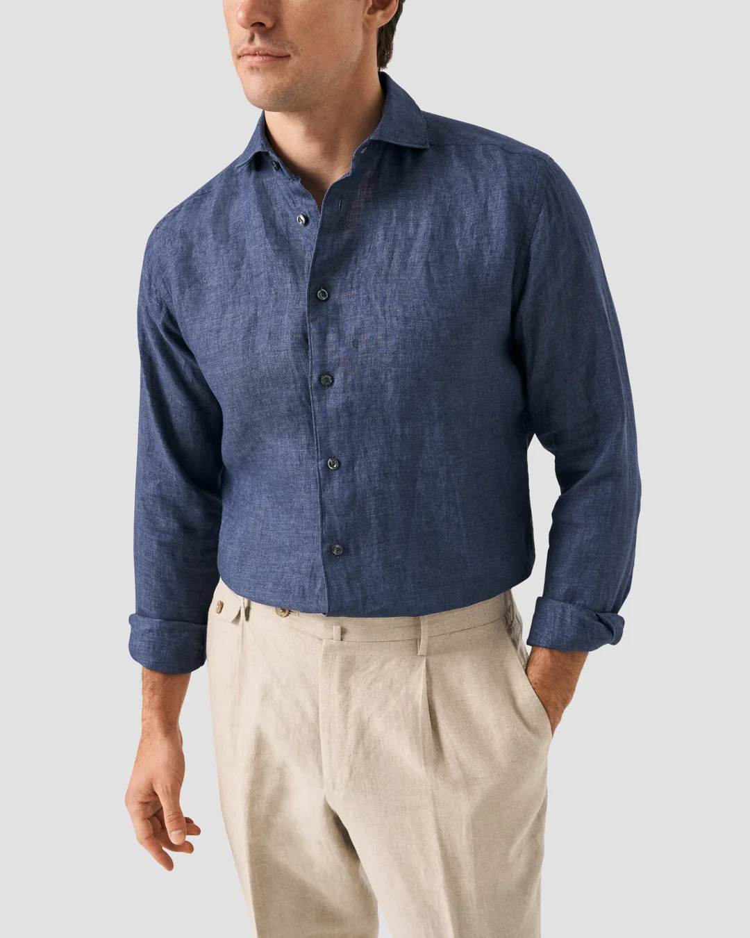 Navy Linen Twill Shirt - Eton