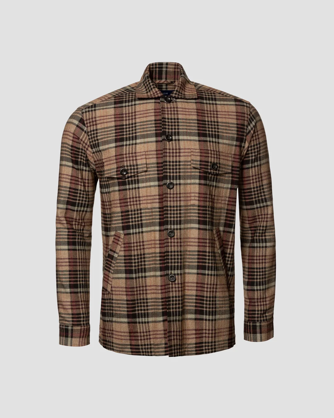 Brown Plaid Cotton-Wool-Cashmere Flannel Overshirt - Relaxed fit, XS