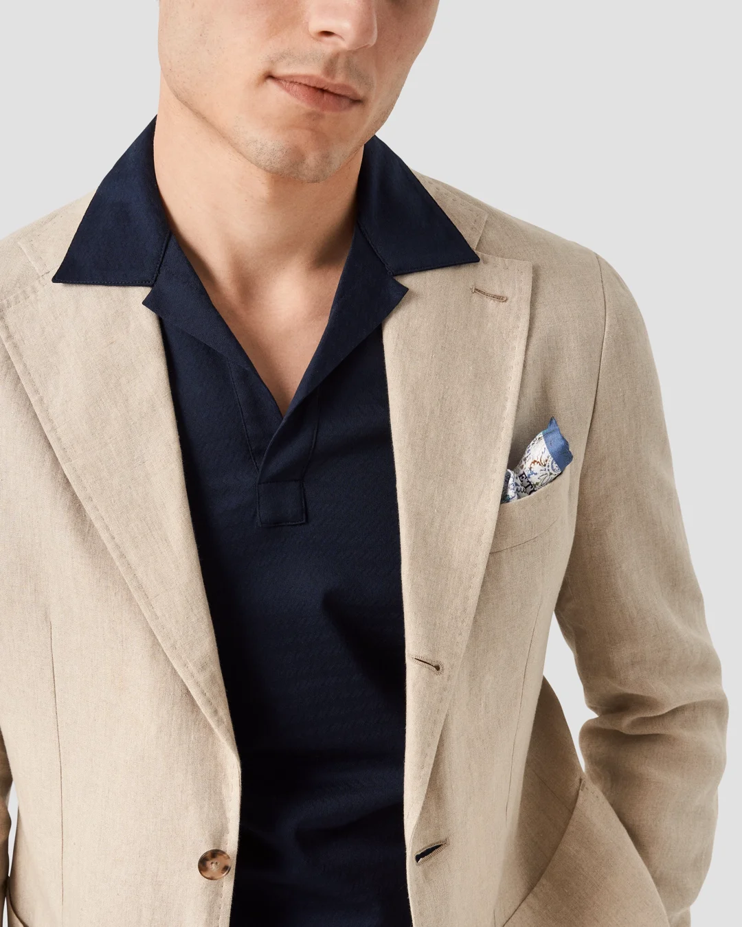 Navy Zig Zag Filo di Scozia Jacquard Polo Shirt - Eton