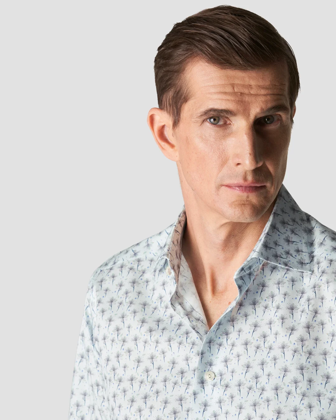 Light Blue Floral Print Signature Twill Shirt - Eton