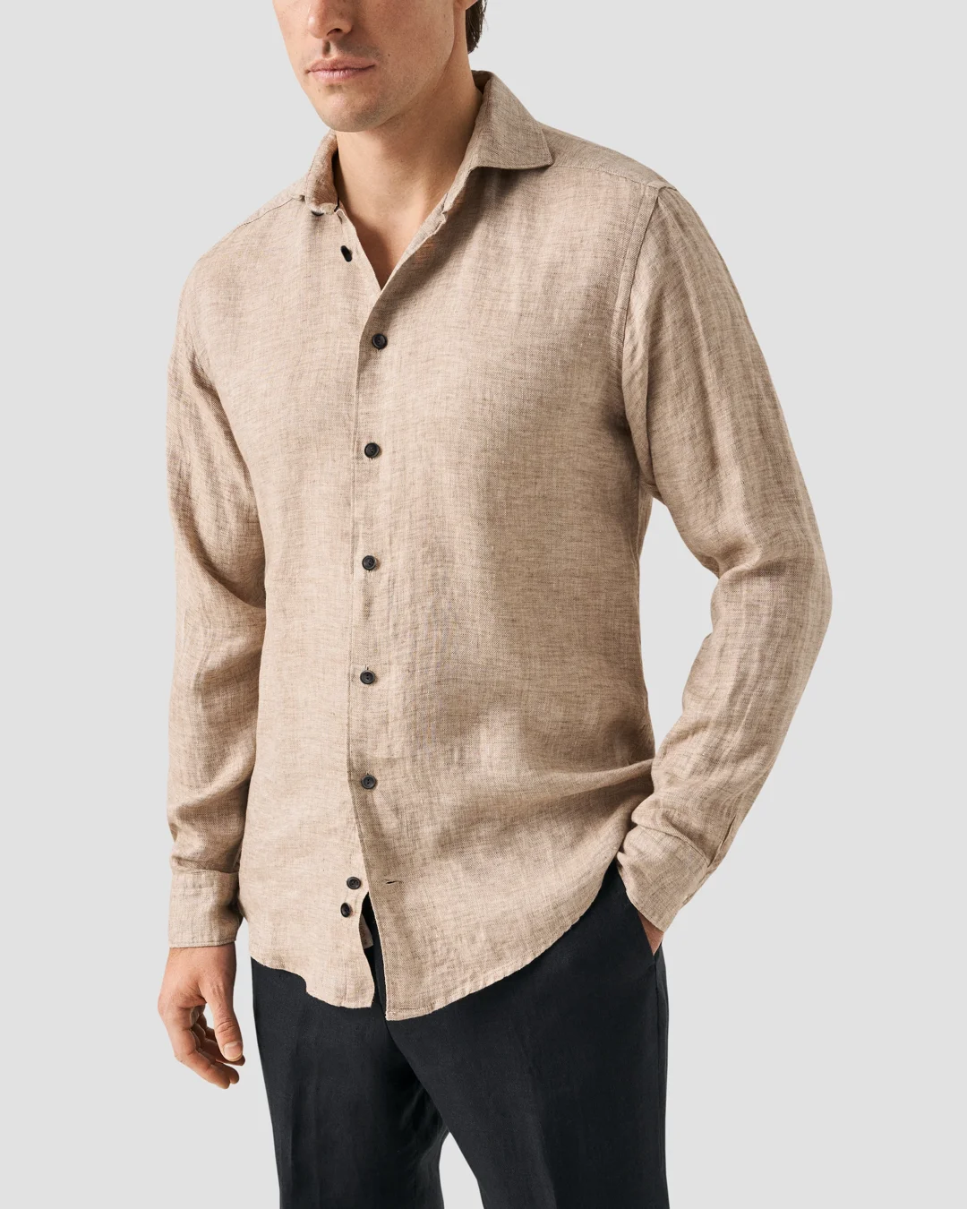 Brown Relaxed Two Pocket Linen Shirt main image 1
