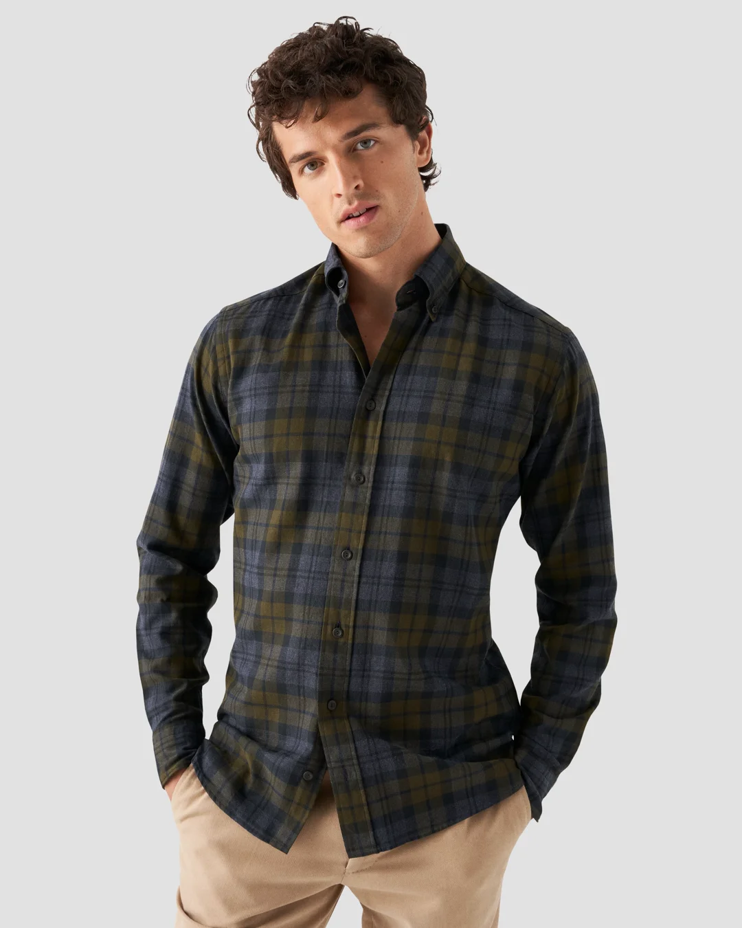 Navy Checked Flannel Shirt - Eton