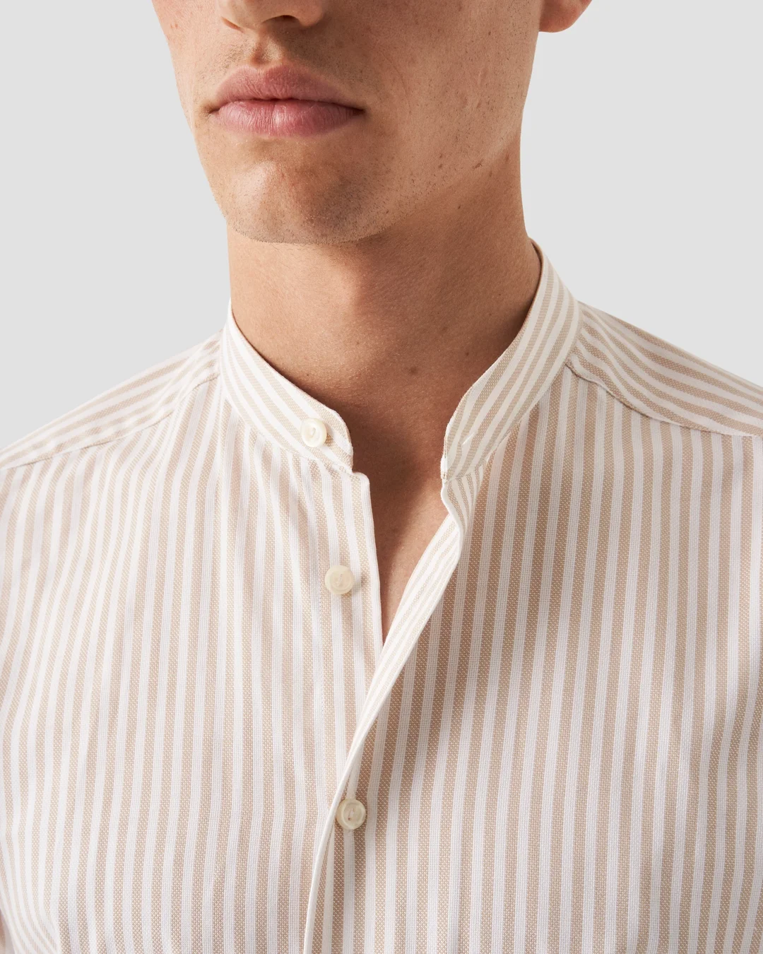 トップス 23SS YOKE STRIPED BAND COLLAR SHIRTS Beige Striped Oxford Band Collar Shirt - Eton