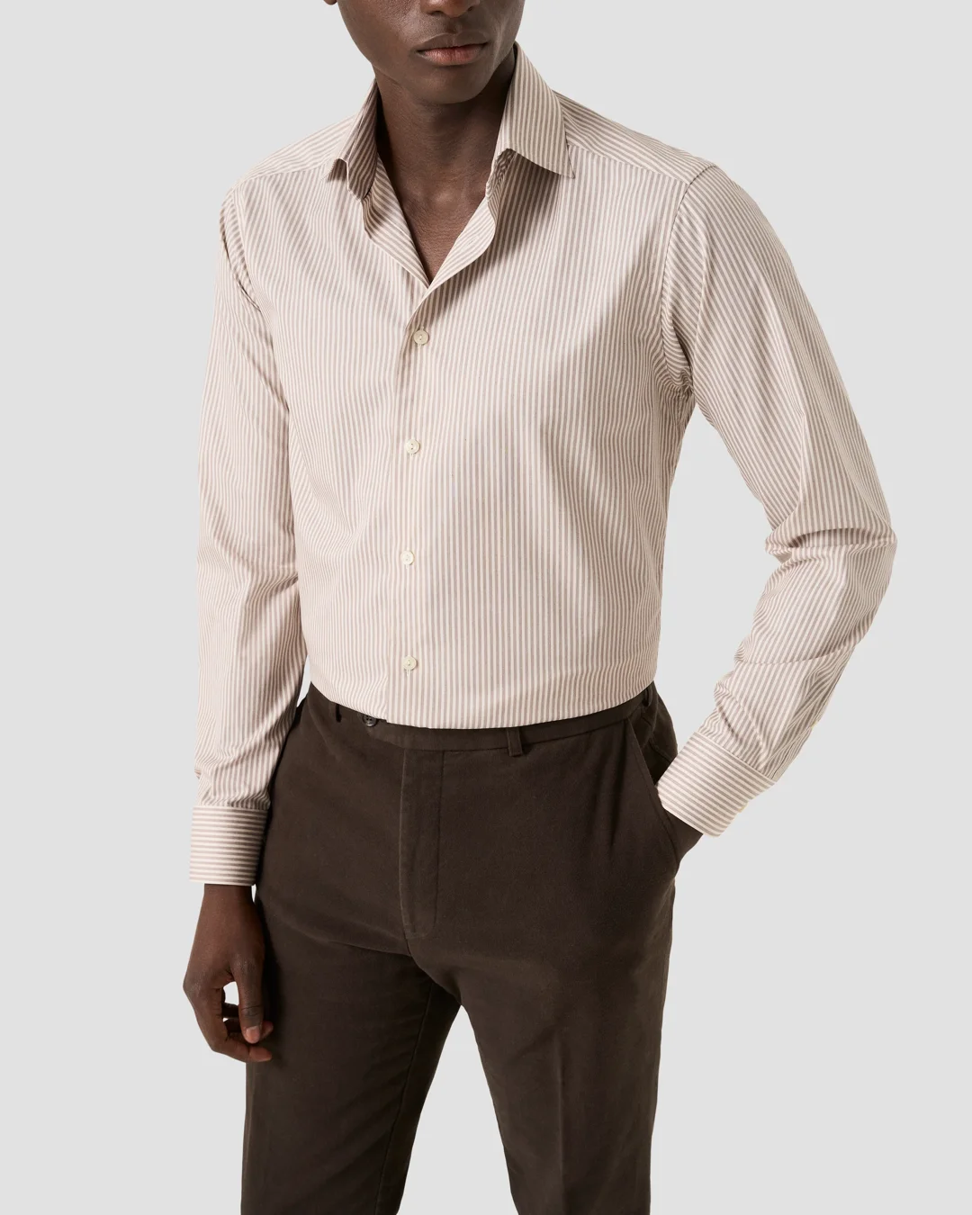 tan slim fit dress shirt Men's Tan Kint Polo zip collar Shirt main image 1