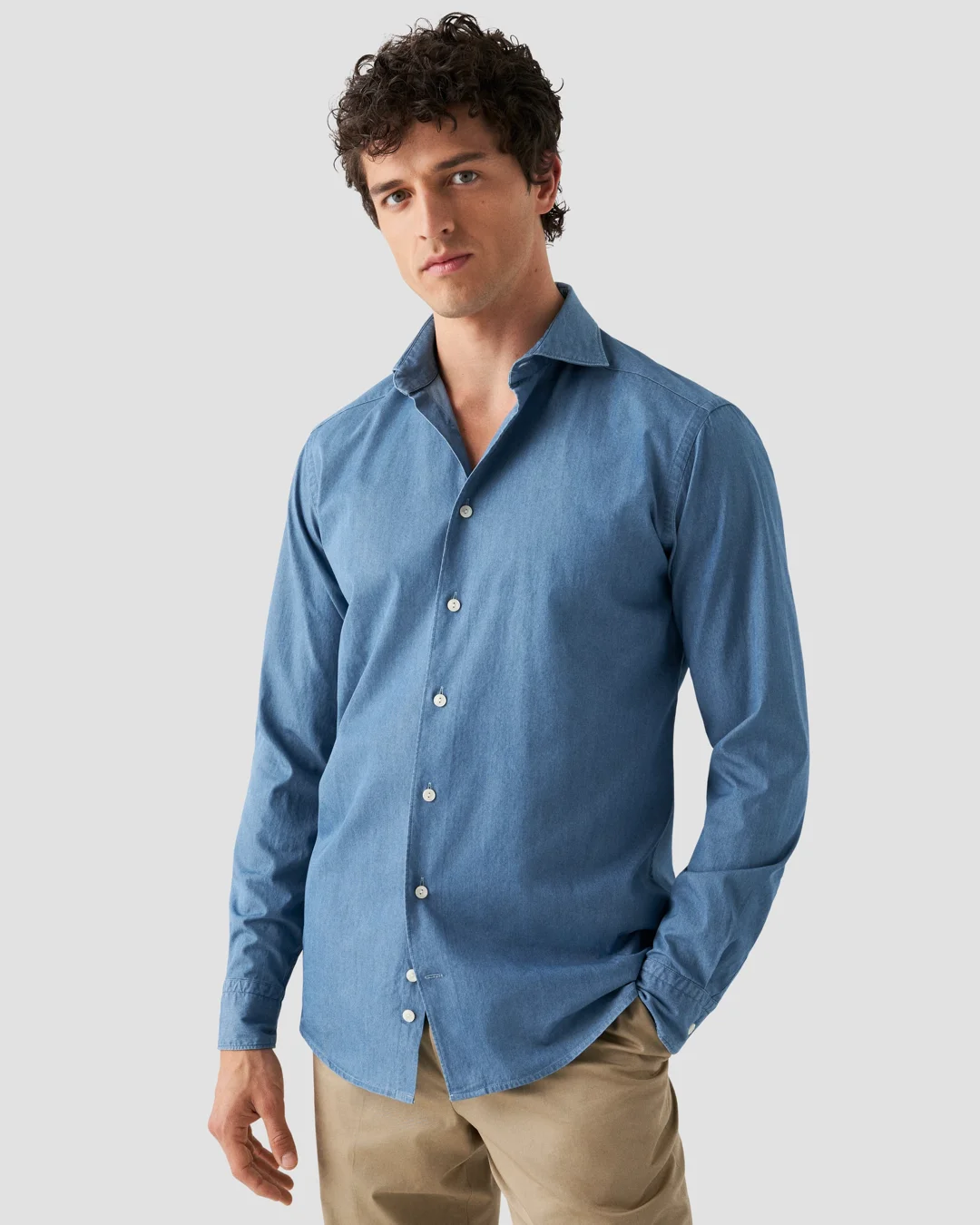 Mid Blue Lightweight Denim Shirt - Eton