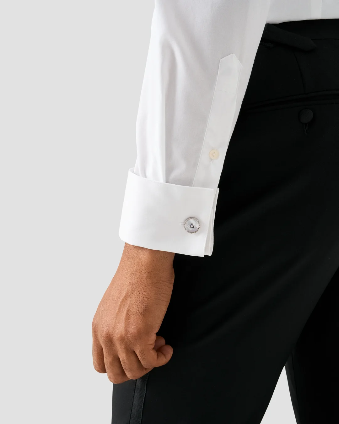 White Plissé Tuxedo Shirt - Wing Collar - Eton