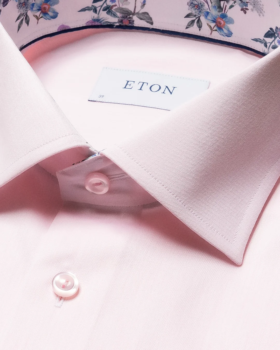 Pink Signature Twill Shirt - Floral Contrast Details - Eton Pink Signature Twill Shirt - Floral Contrast Details - Eton
