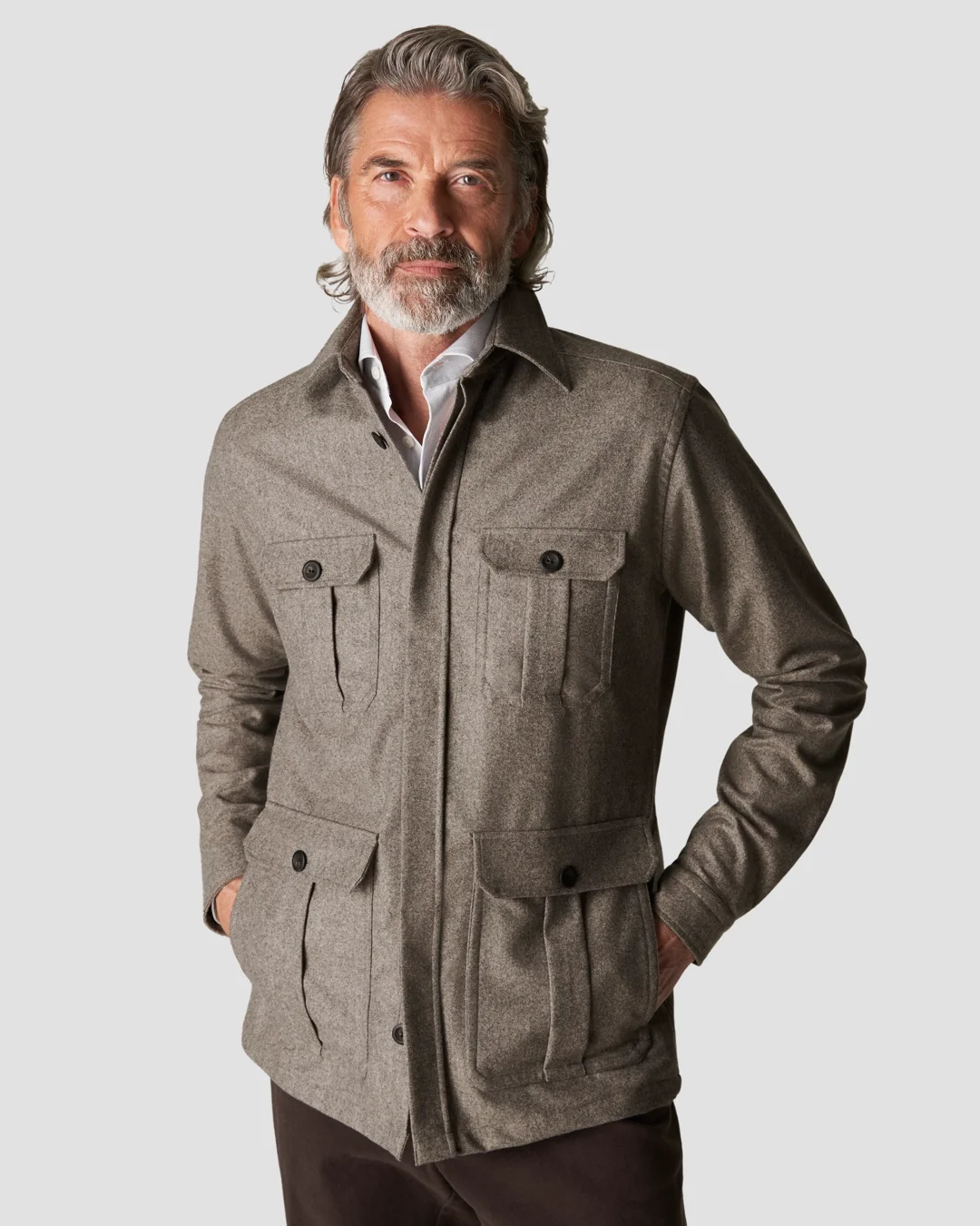 Light Brown Wool Cashmere Twill Overshirt - Eton