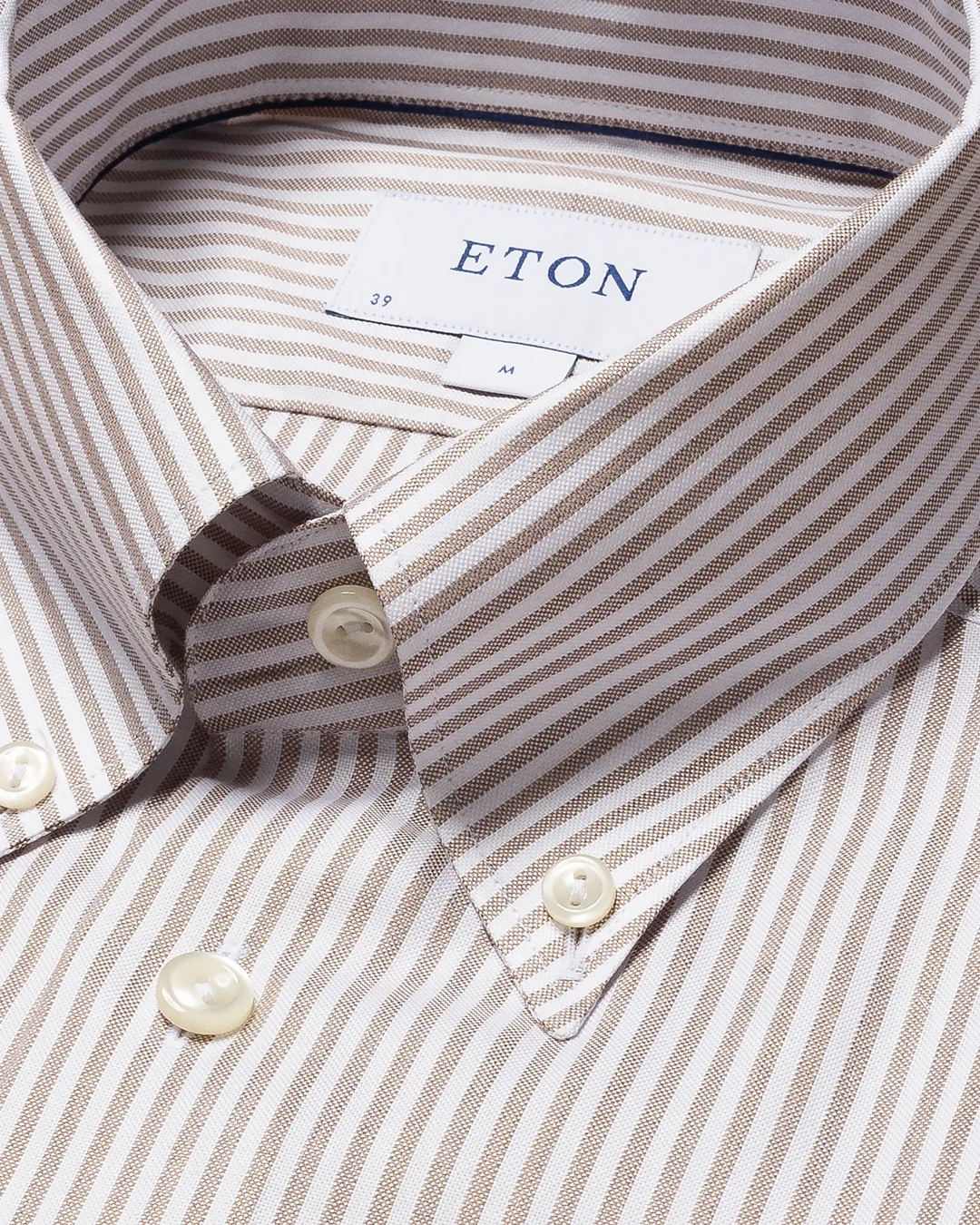 ブラウン ストライプ柄 しわ耐性 オックスフォード - Eton