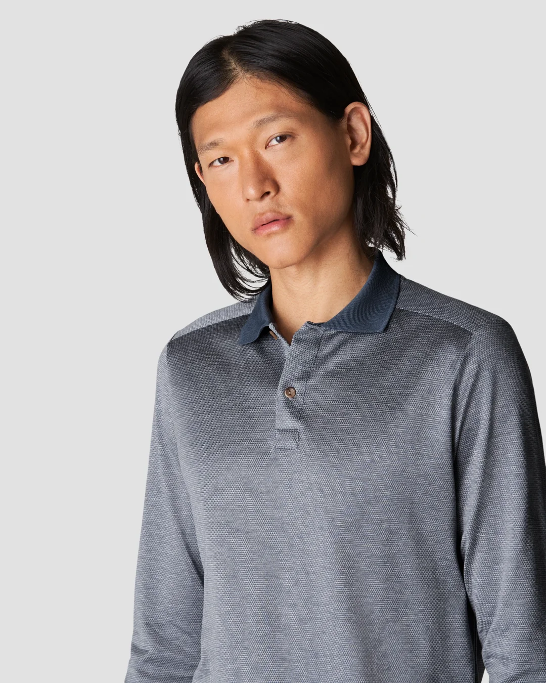 Mid Blue Knit Jacquard Polo Shirt - Eton