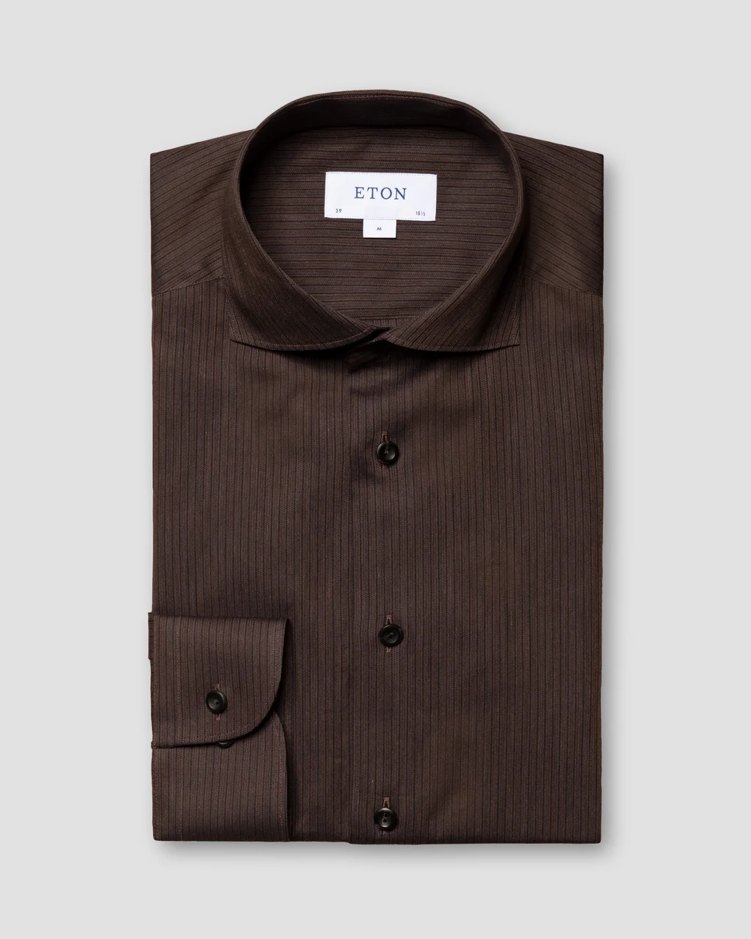 ストライプ リンクルフリー フランネルシャツ ダークブラウン - Eton