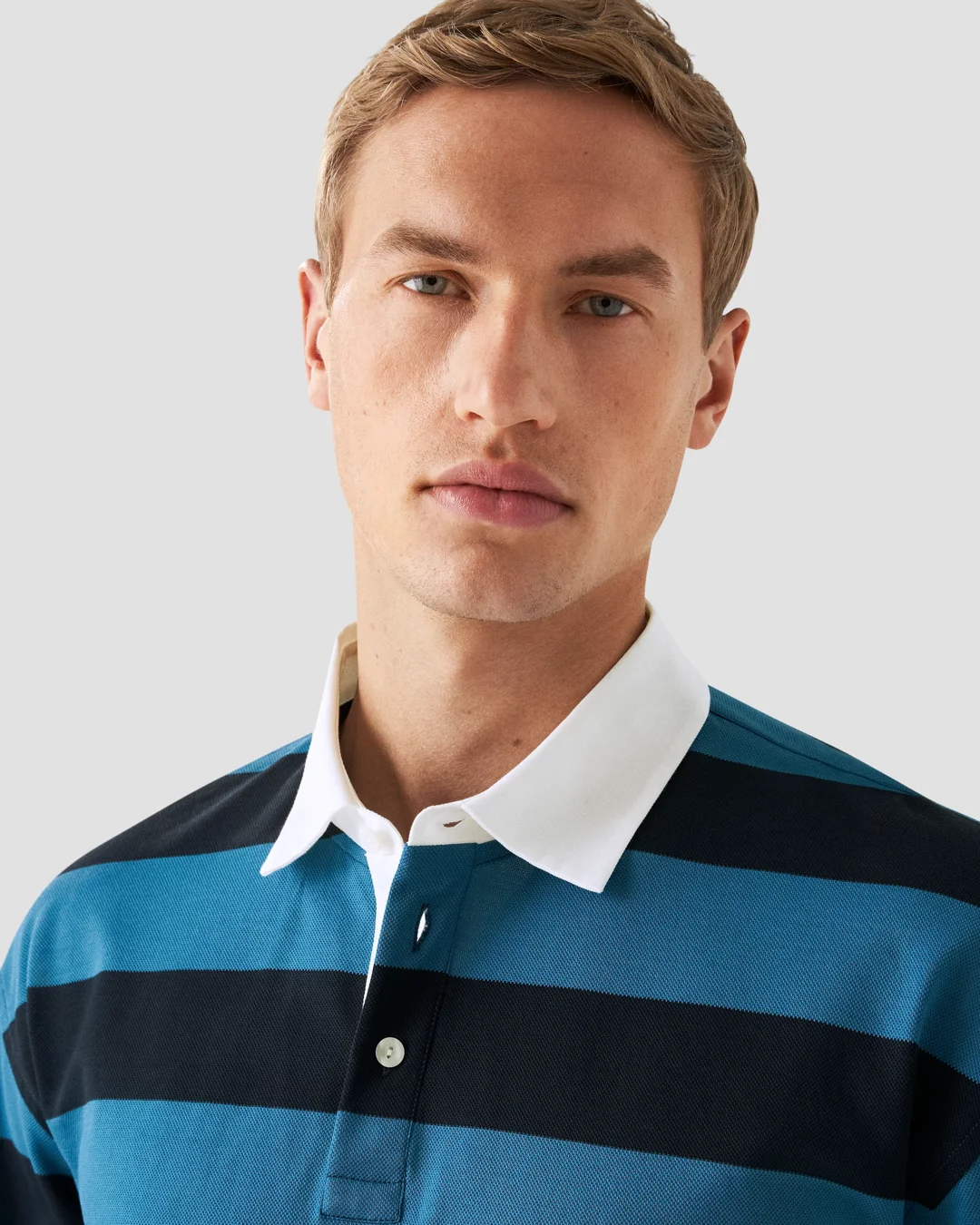 Blue Block Striped Filo di Scozia Rugby Shirt - Eton