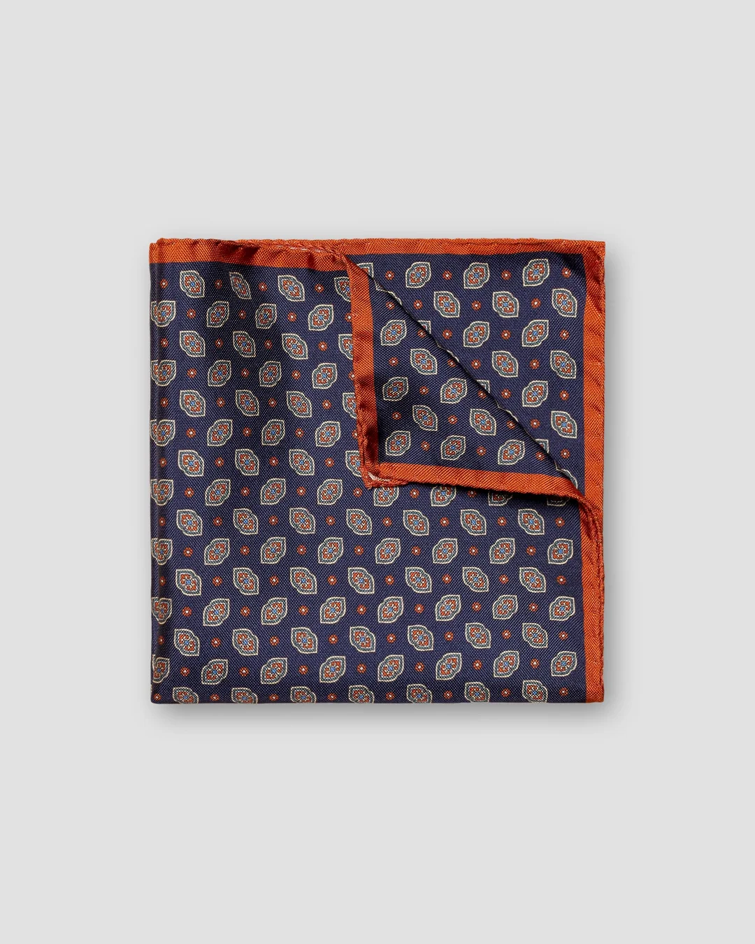 Navy Geometric Panama Silk Pocket Square - Eton