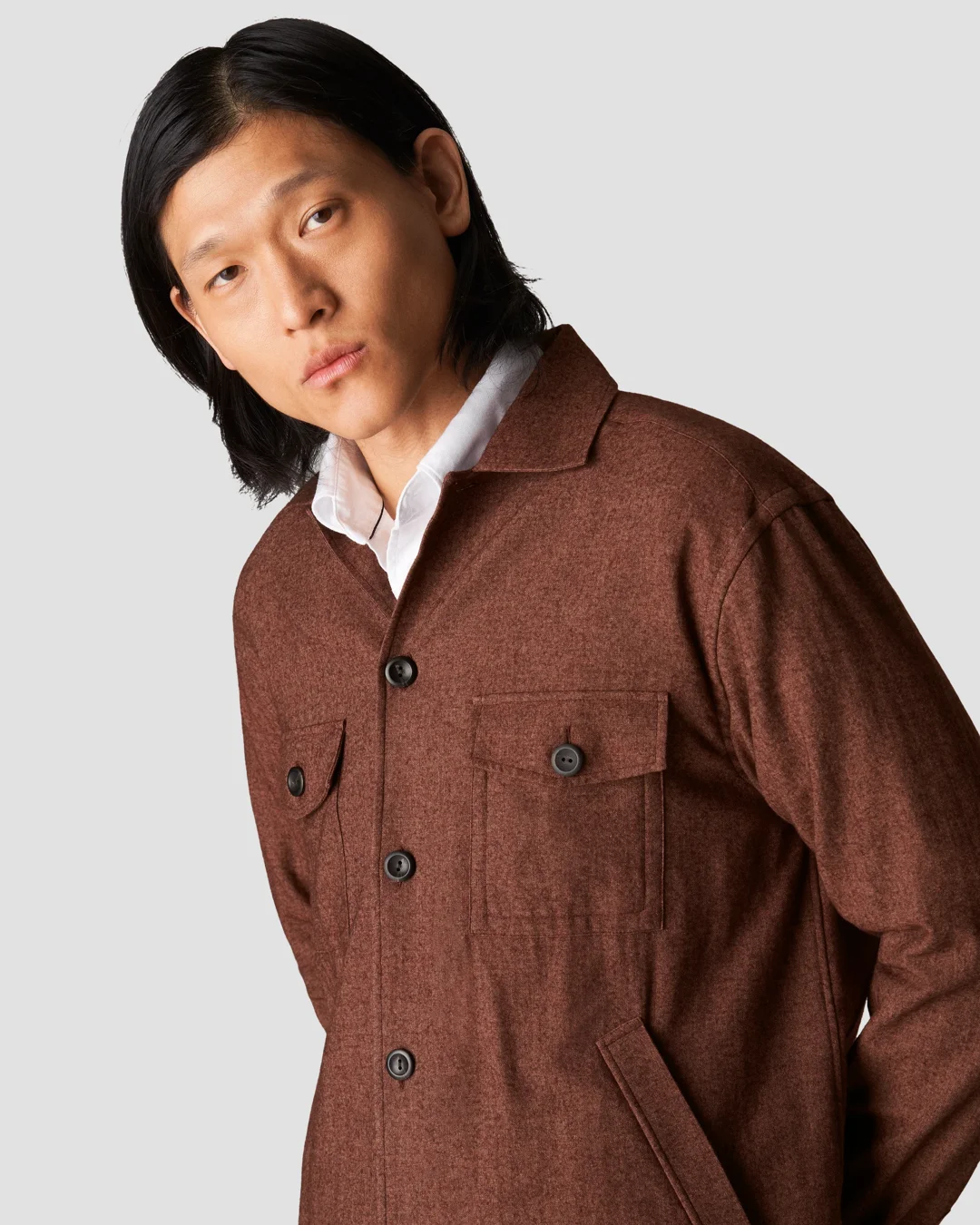Brown Cotton-Wool-Cashmere Flannel Overshirt - Eton