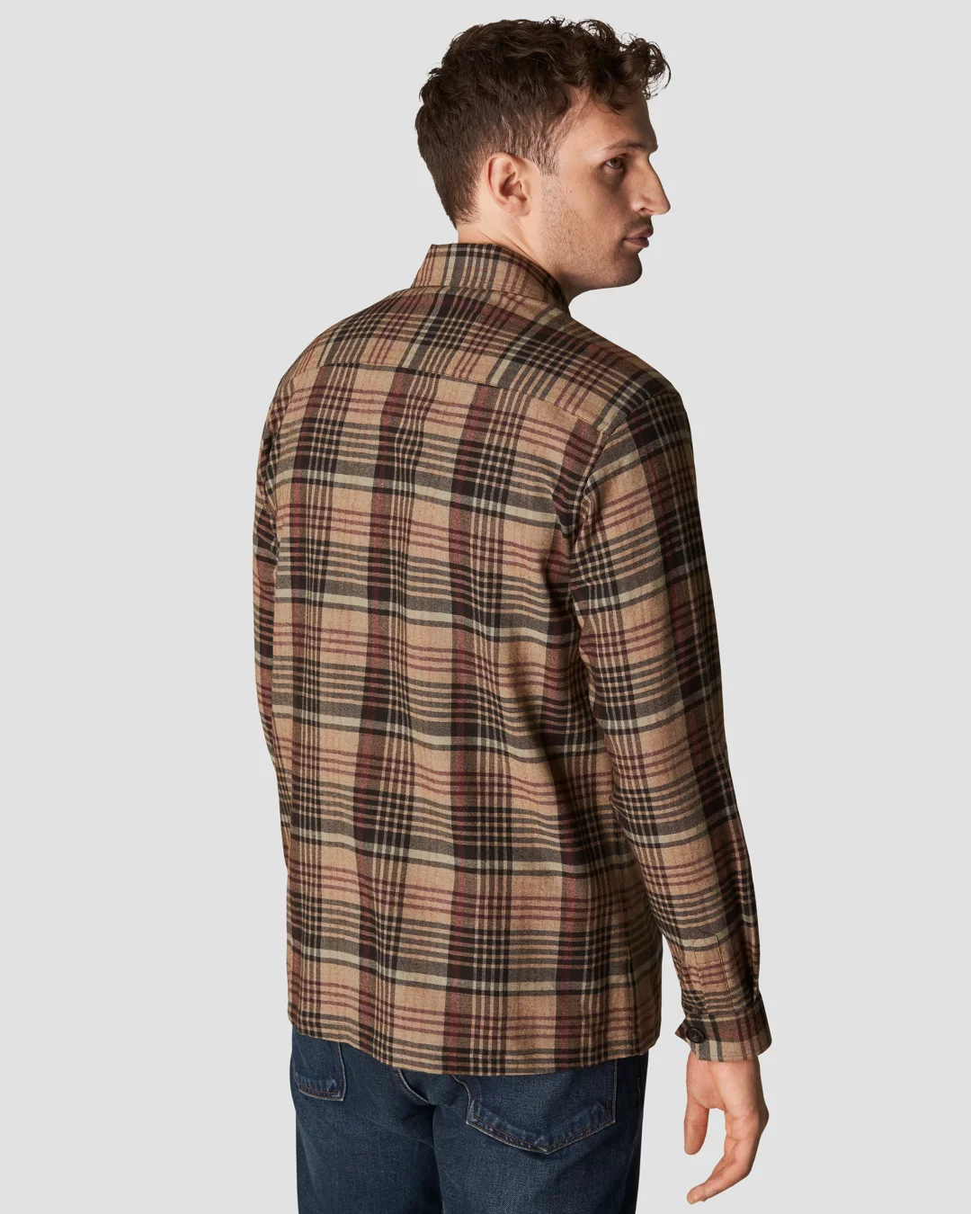 Brown Plaid Cotton-Wool-Cashmere Flannel Overshirt - Eton