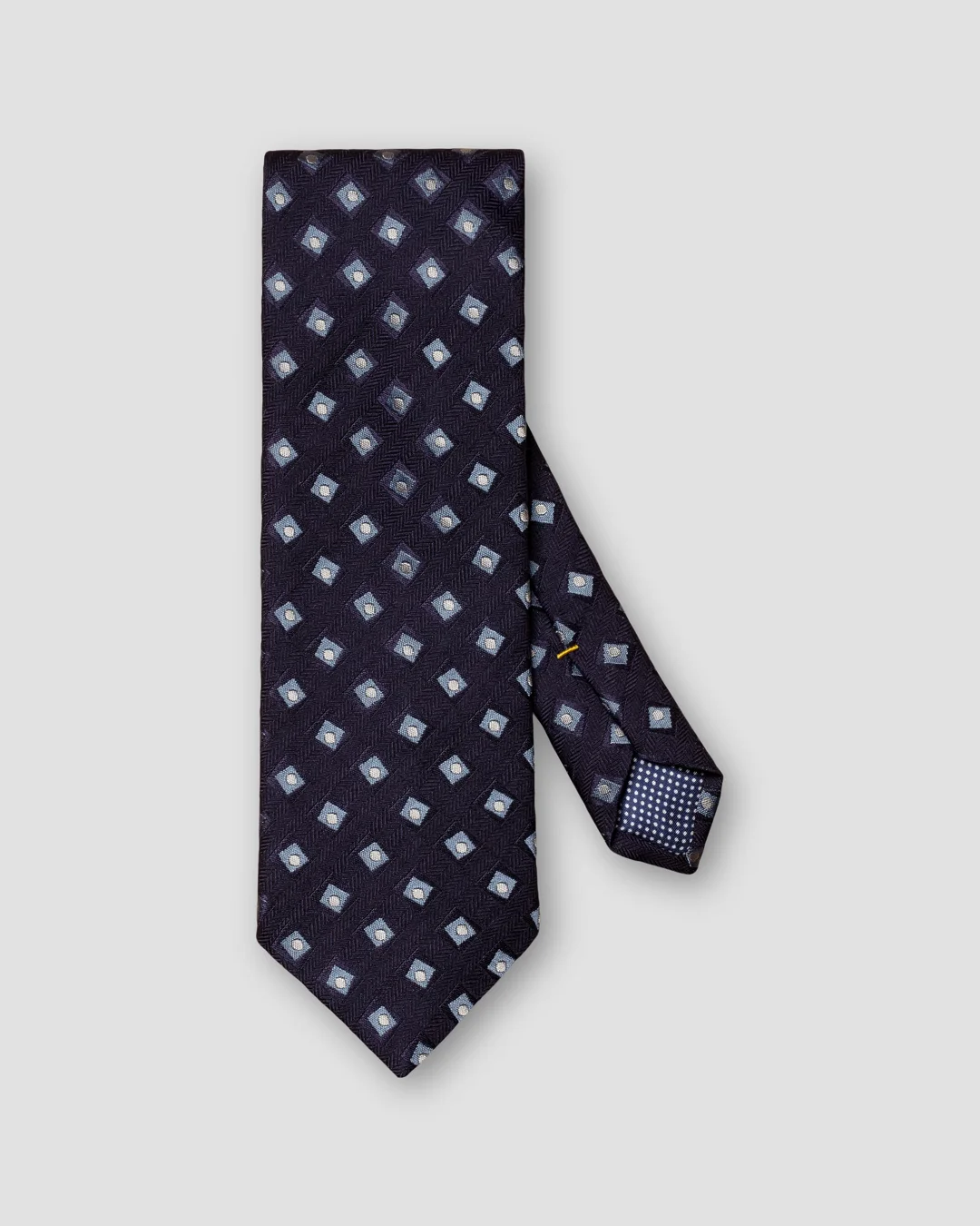 Navy Blue Geometric Herringbone Cotton Wool Blend Tie Eton