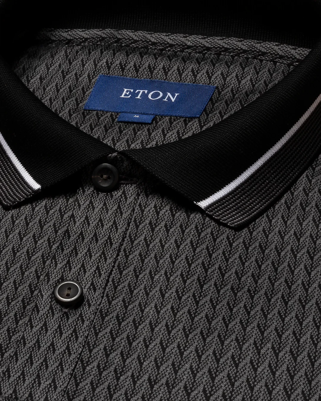 Black Filo di Scozia Jacquard Polo Shirt - Long Sleeve - Eton
