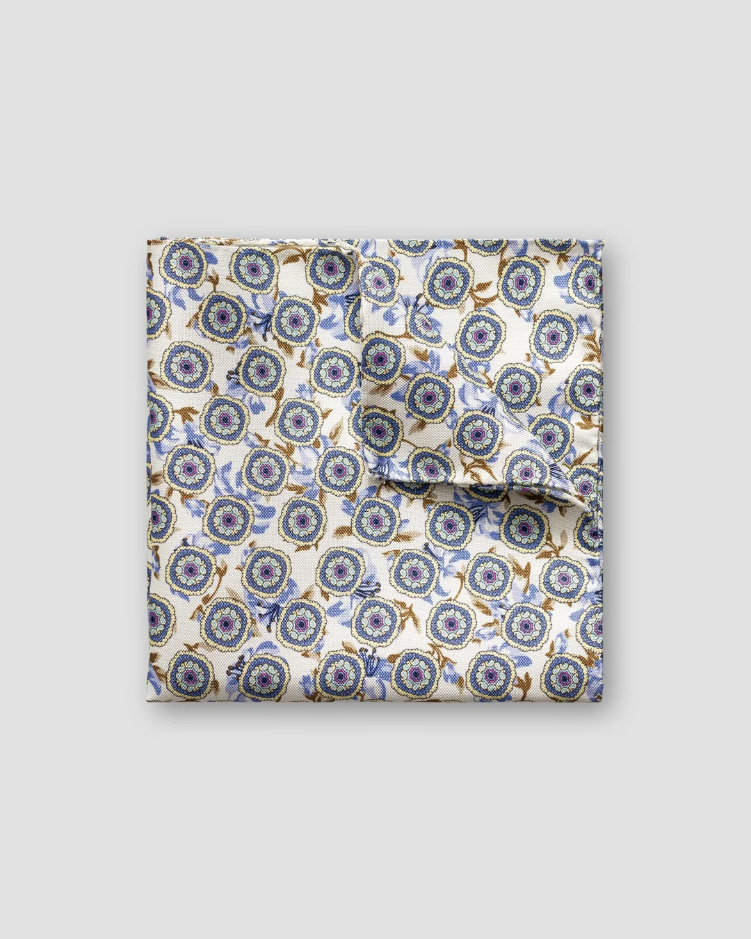 Blue & beige flower pocket square - Eton