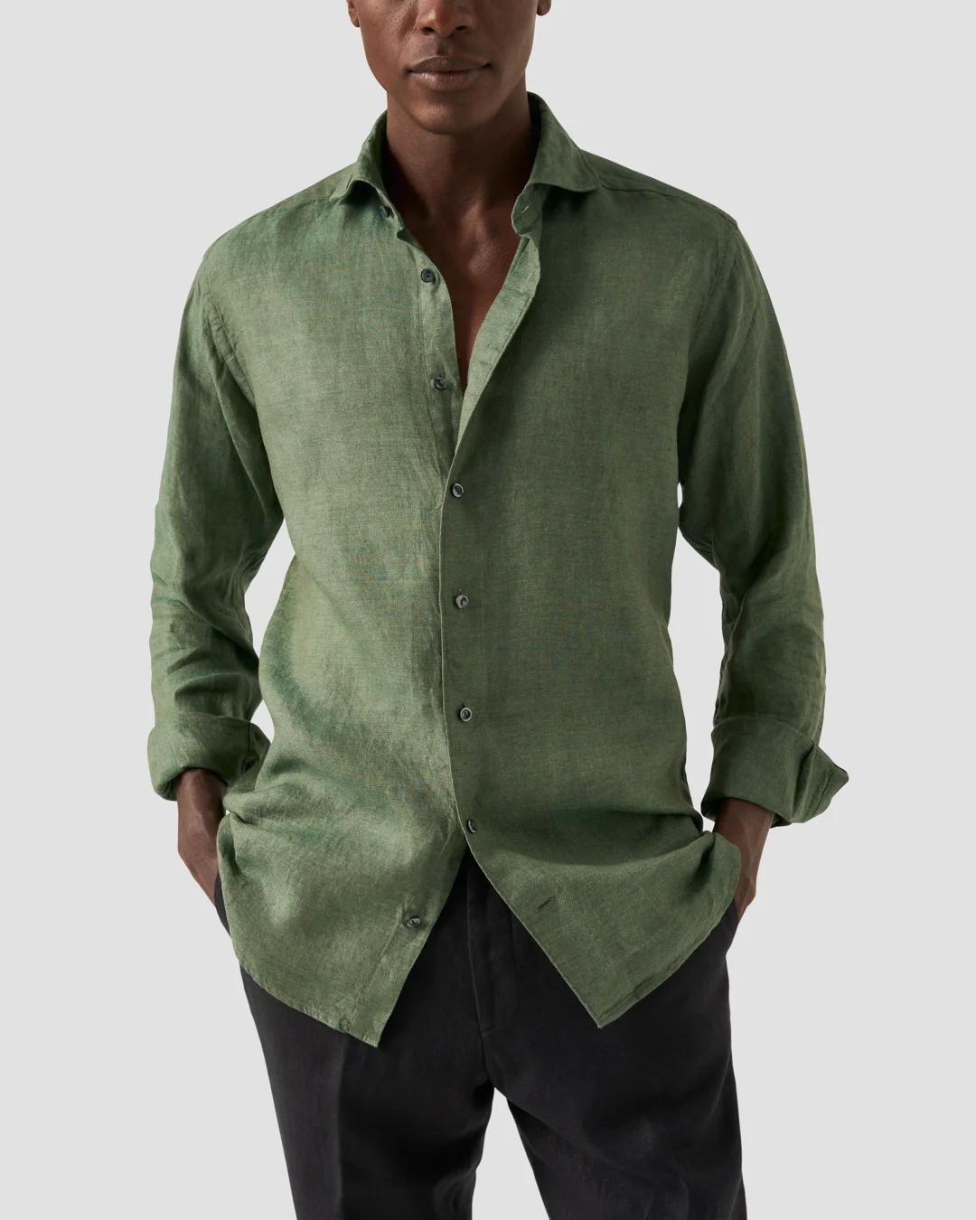 Dark Green Linen Twill Shirt - Eton