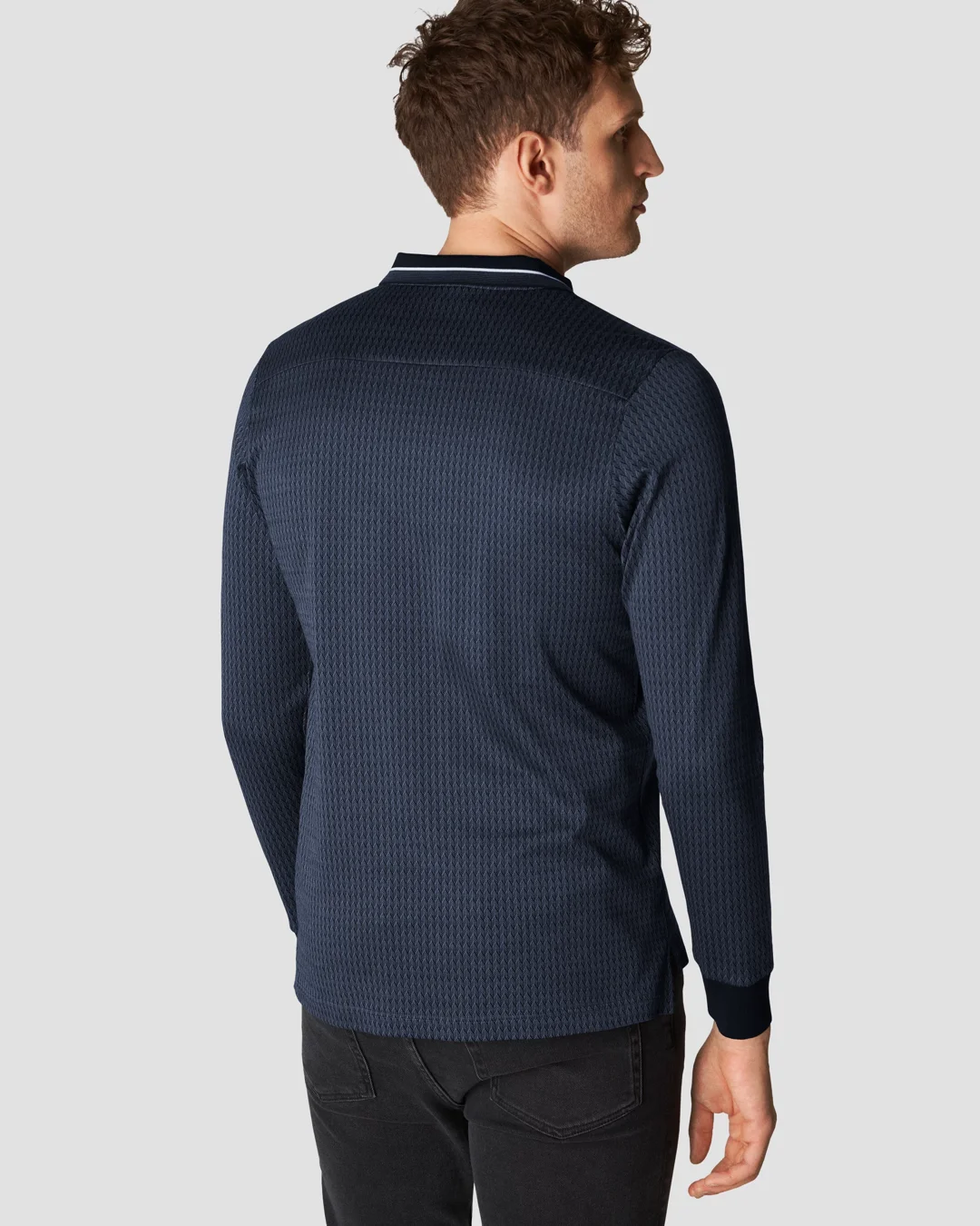 Navy Filo di Scozia Jacquard Polo Shirt - Long Sleeve - Eton