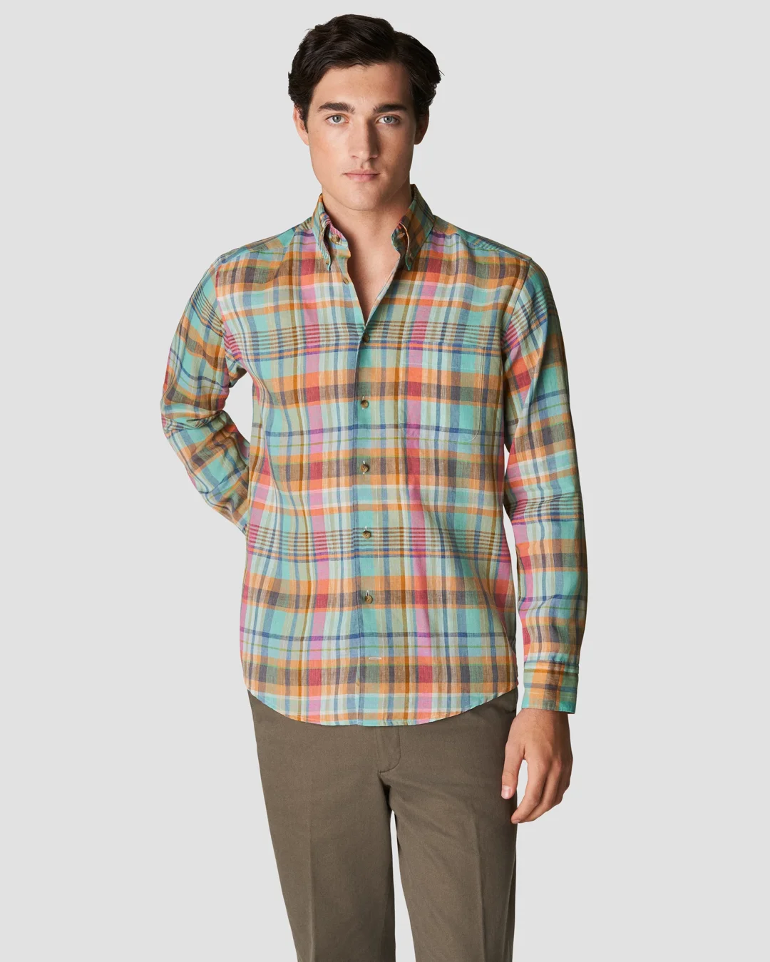 Blue Plaid Linen Shirt Eton 1845