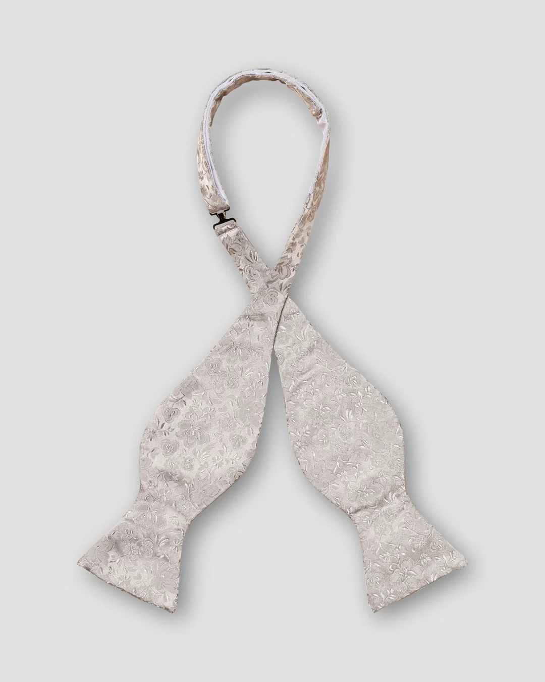 Light Gray Floral Jacquard Silk Bow Tie — Self Tied