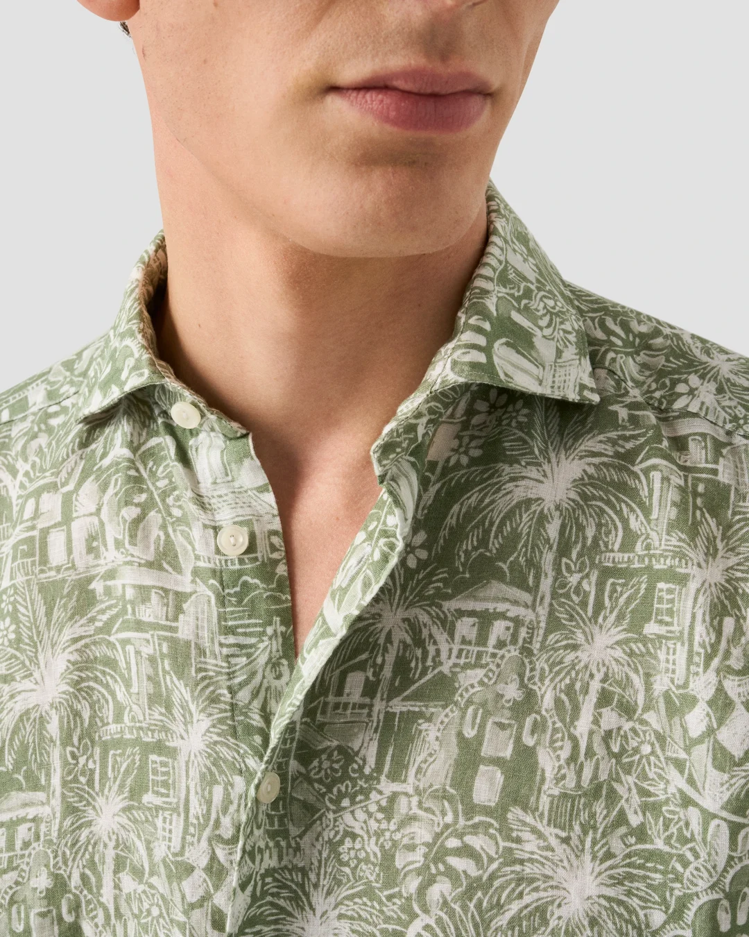 mens green print dress shirt Panda Tropical Leaves Long Sleeve Men Button Up Shirt, Green Floral Summer Print Dress Buttoned Collar Casual Dress Shirt with Chest Pocket S