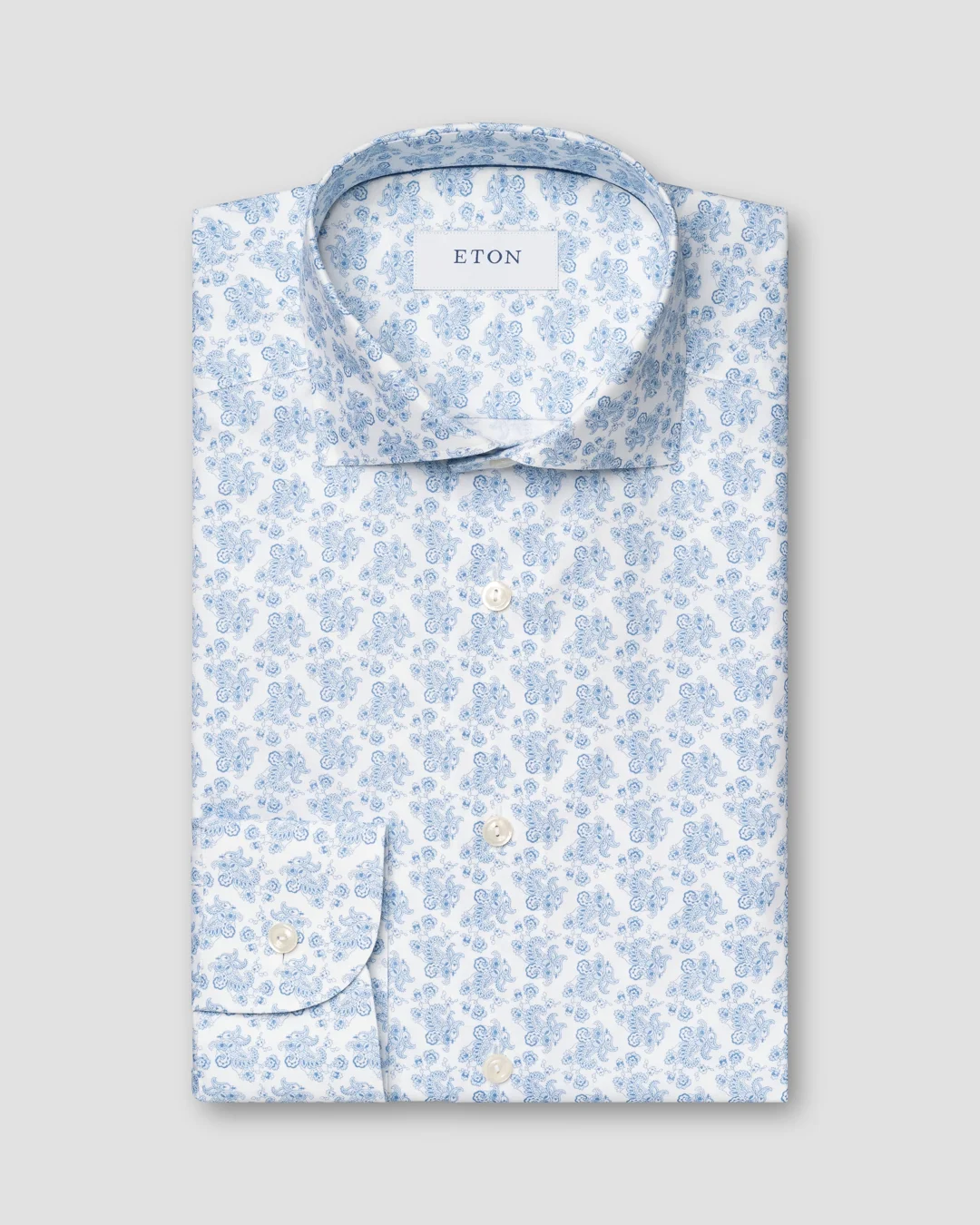 Mid blue Paisley Poplin Shirt - Eton