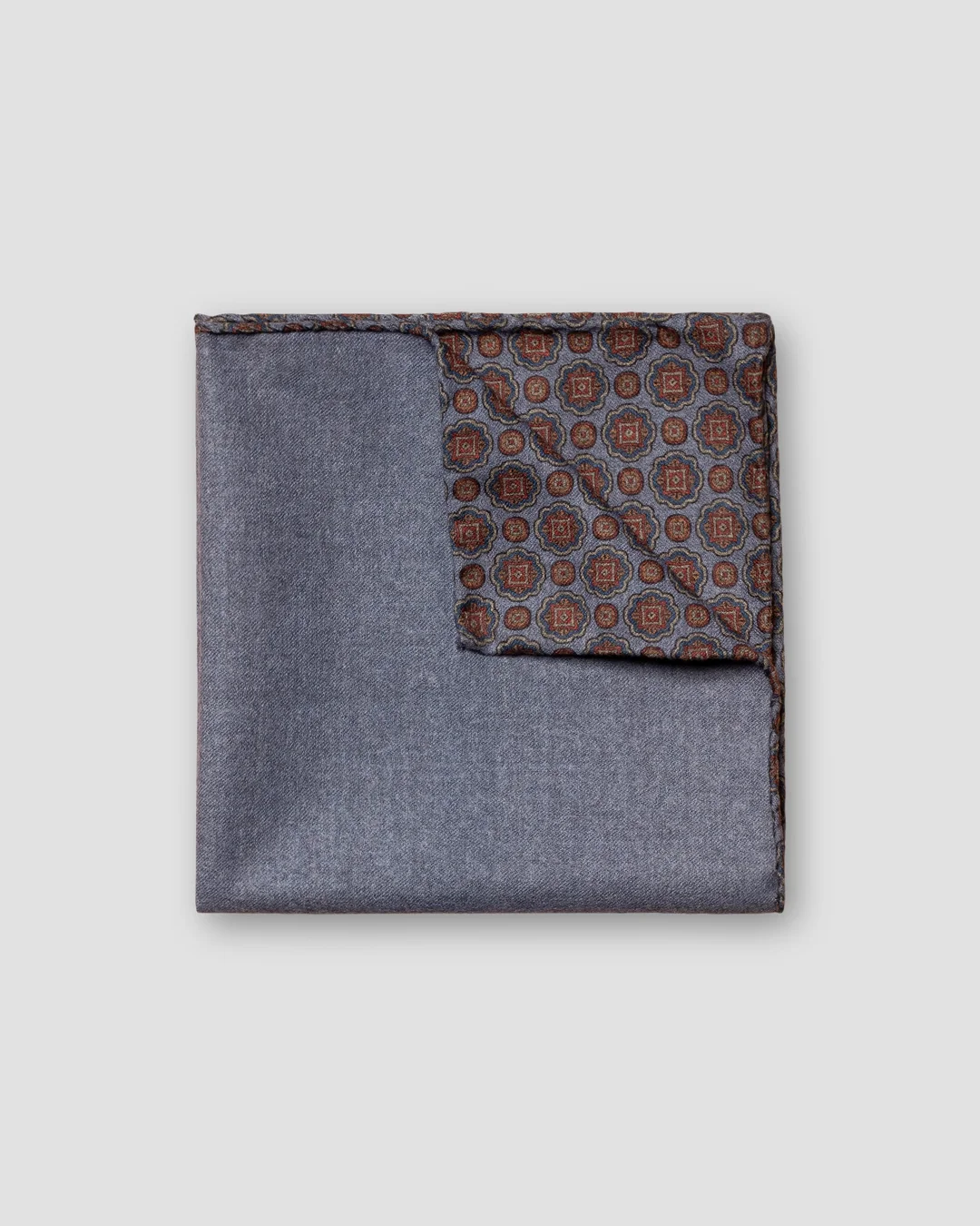 Navy Blue Paisley Double-Printed Wool Pocket Square - Eton