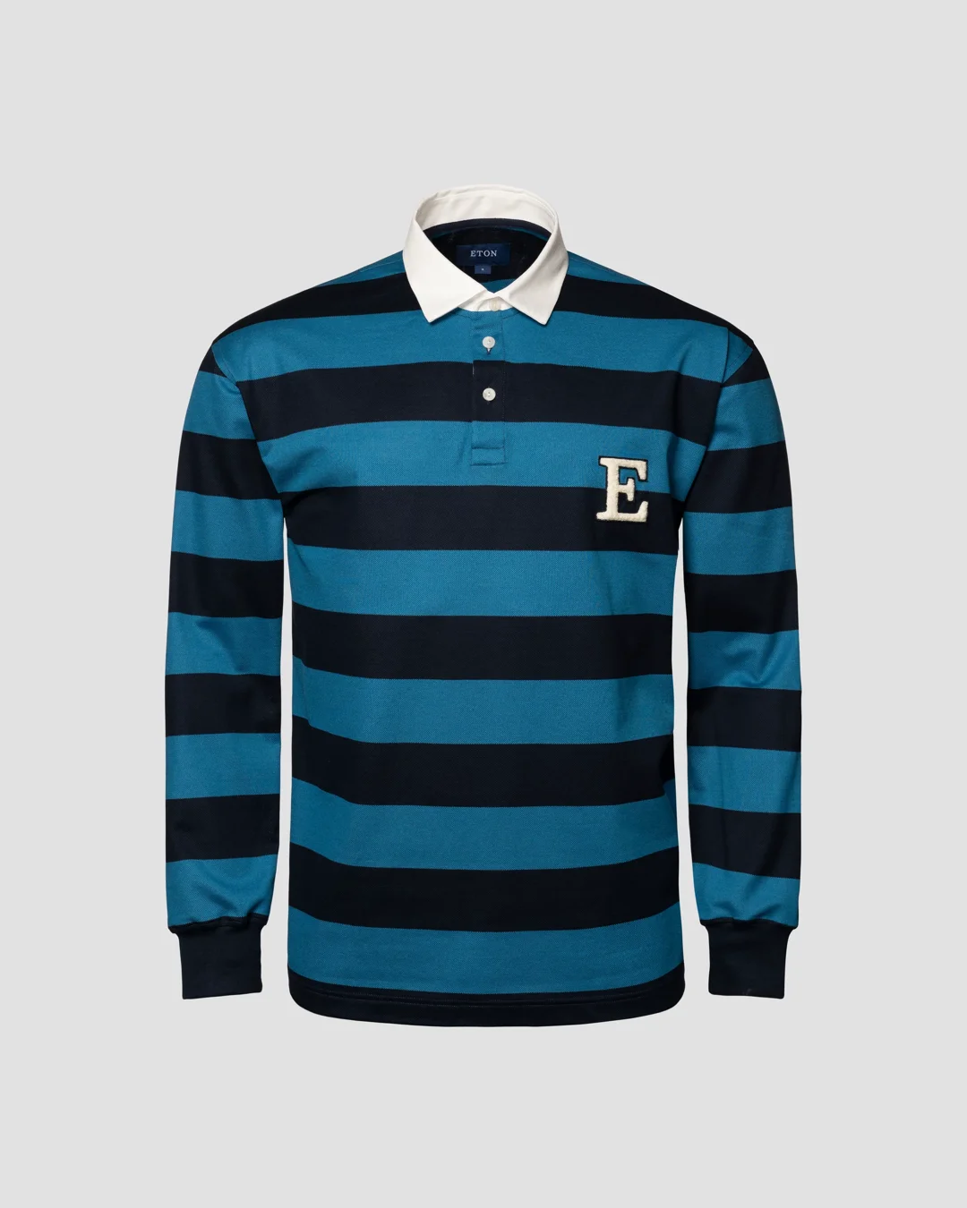 Blue Block Striped Filo di Scozia Rugby Shirt - Eton