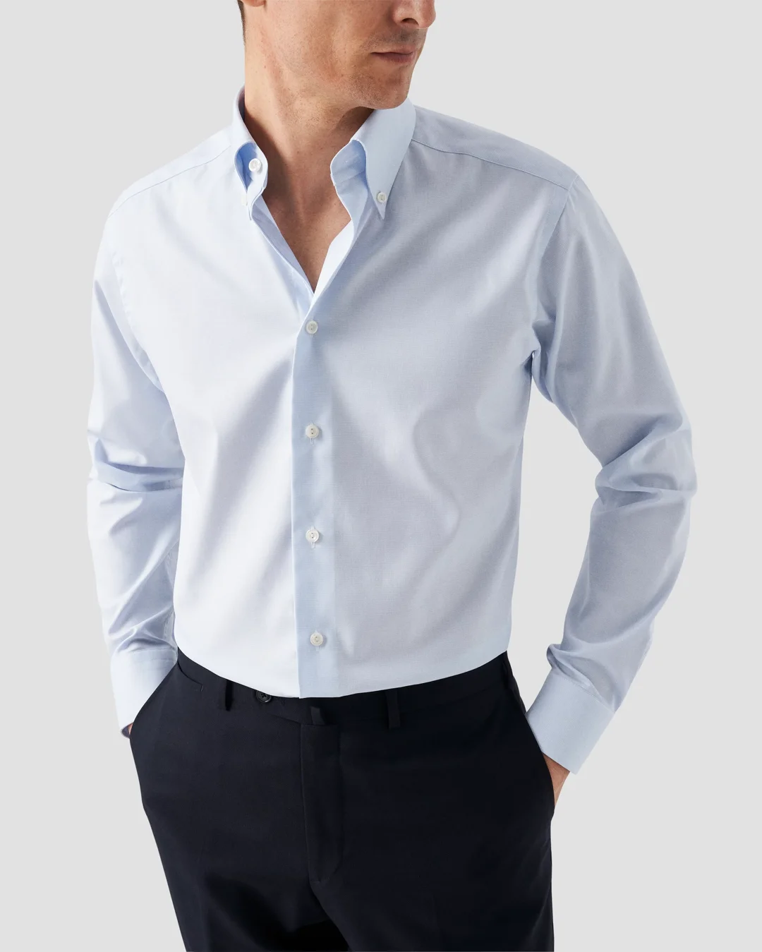 Light Blue Semi Solid Dobby Shirt - Eton