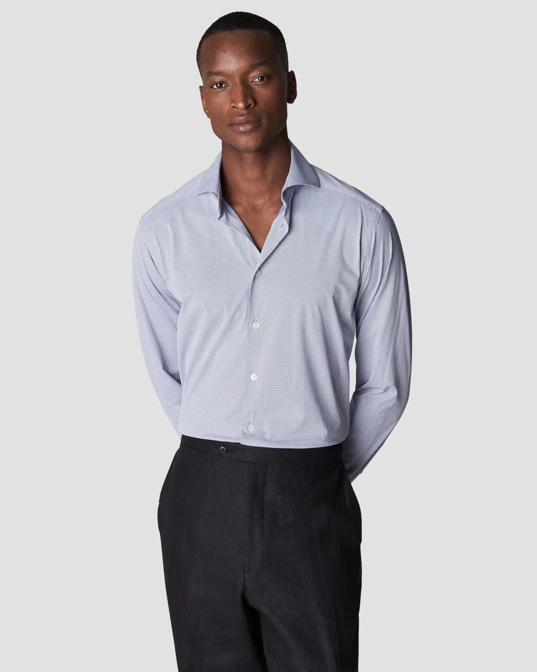 Navy Textured Four-Way Stretch Shirt - Eton