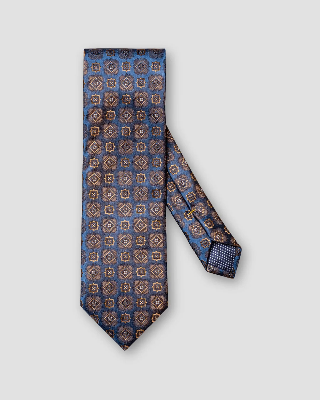 Navy Blue Silk Tie — Medallion Pattern - Eton