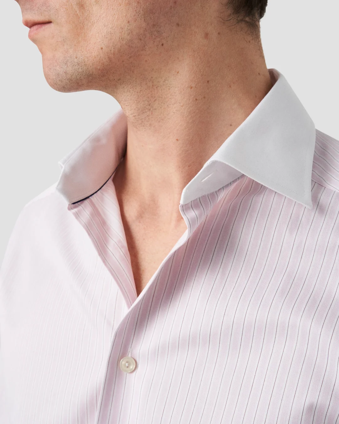 Pink Striped White Collar Signature Twill Shirt - Eton