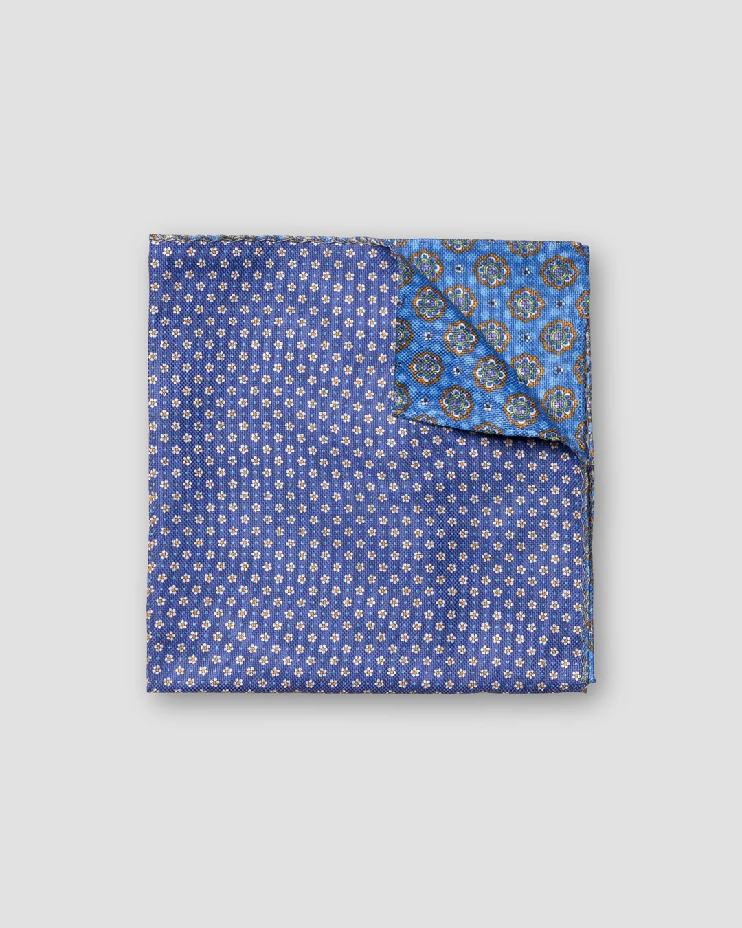 Blue Floral Print Floral Print Two-face Cotton Pocket Square - Eton