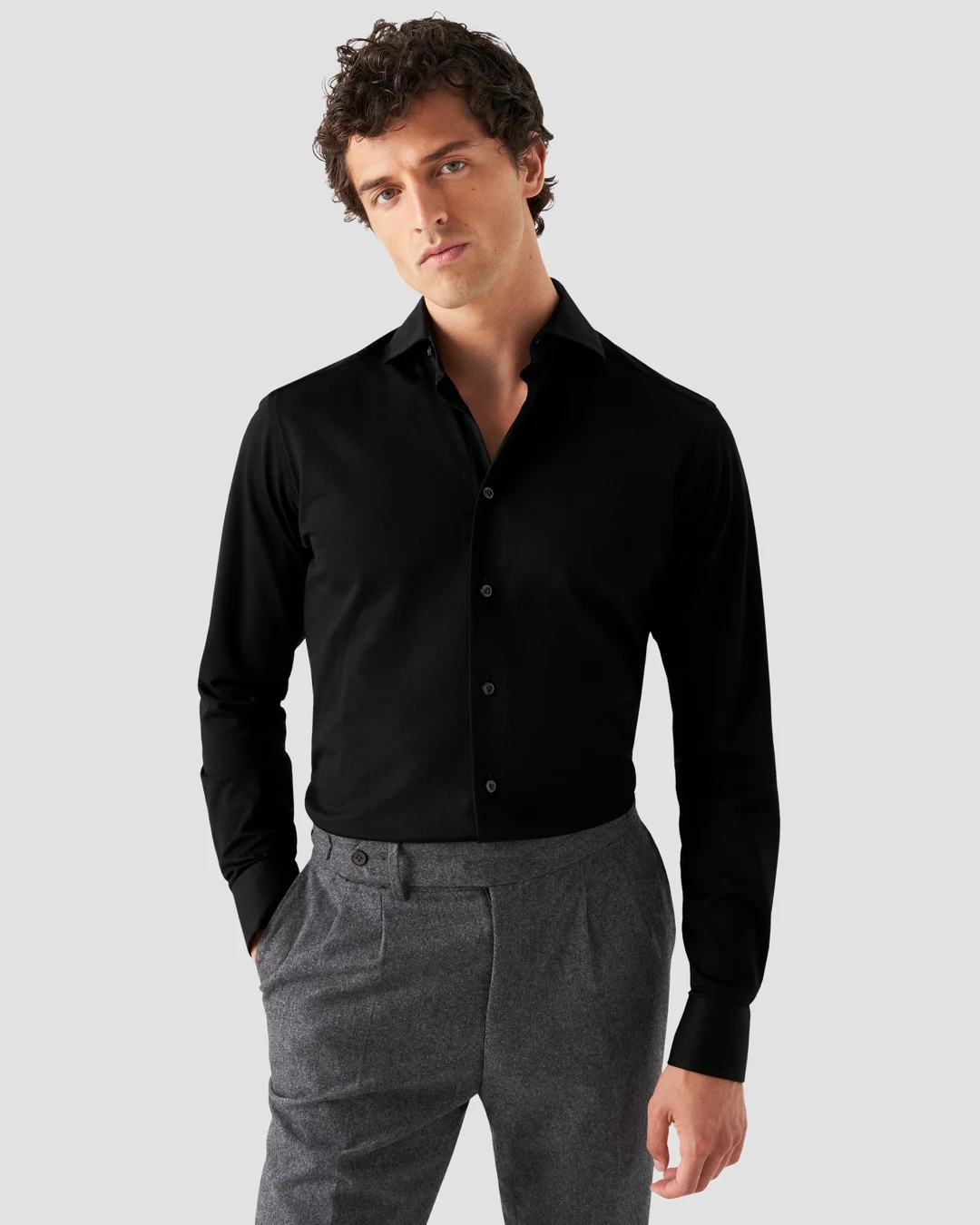Black Filo di Scozia Piqué Shirt - Eton