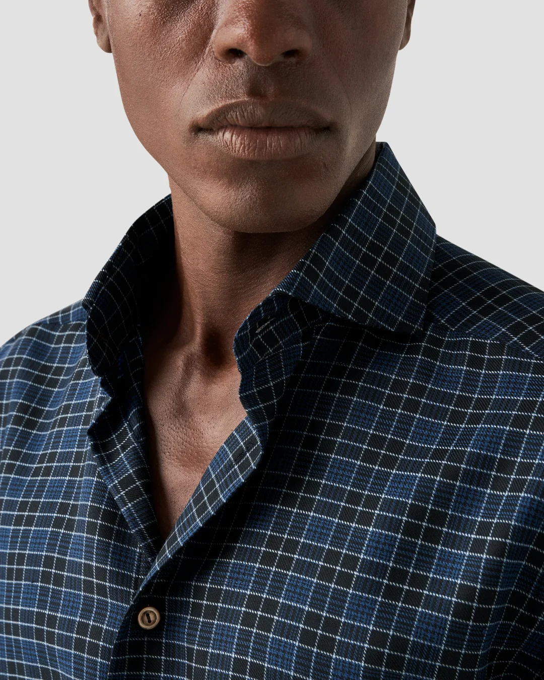 Navy Checked Merino Wool Shirt