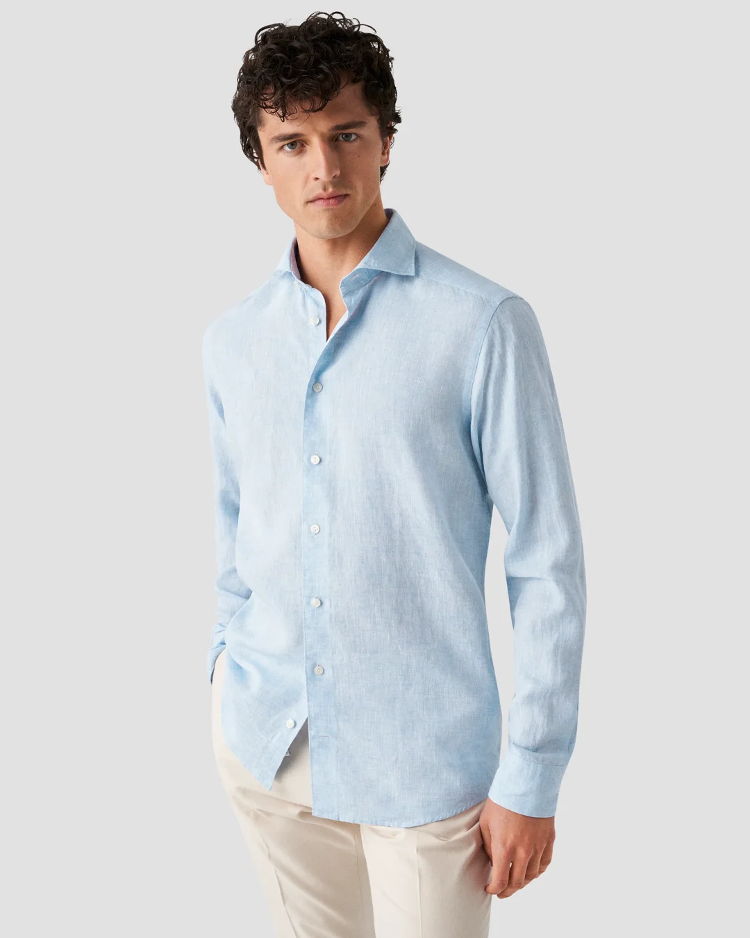 Light Blue Linen Shirt - Wide Spread - Eton