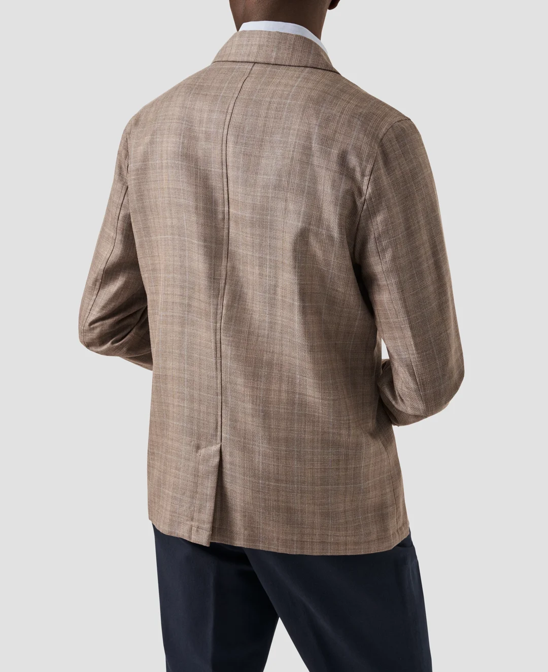 Light Brown Checked Dressy Linen Wool Overshirt - Eton
