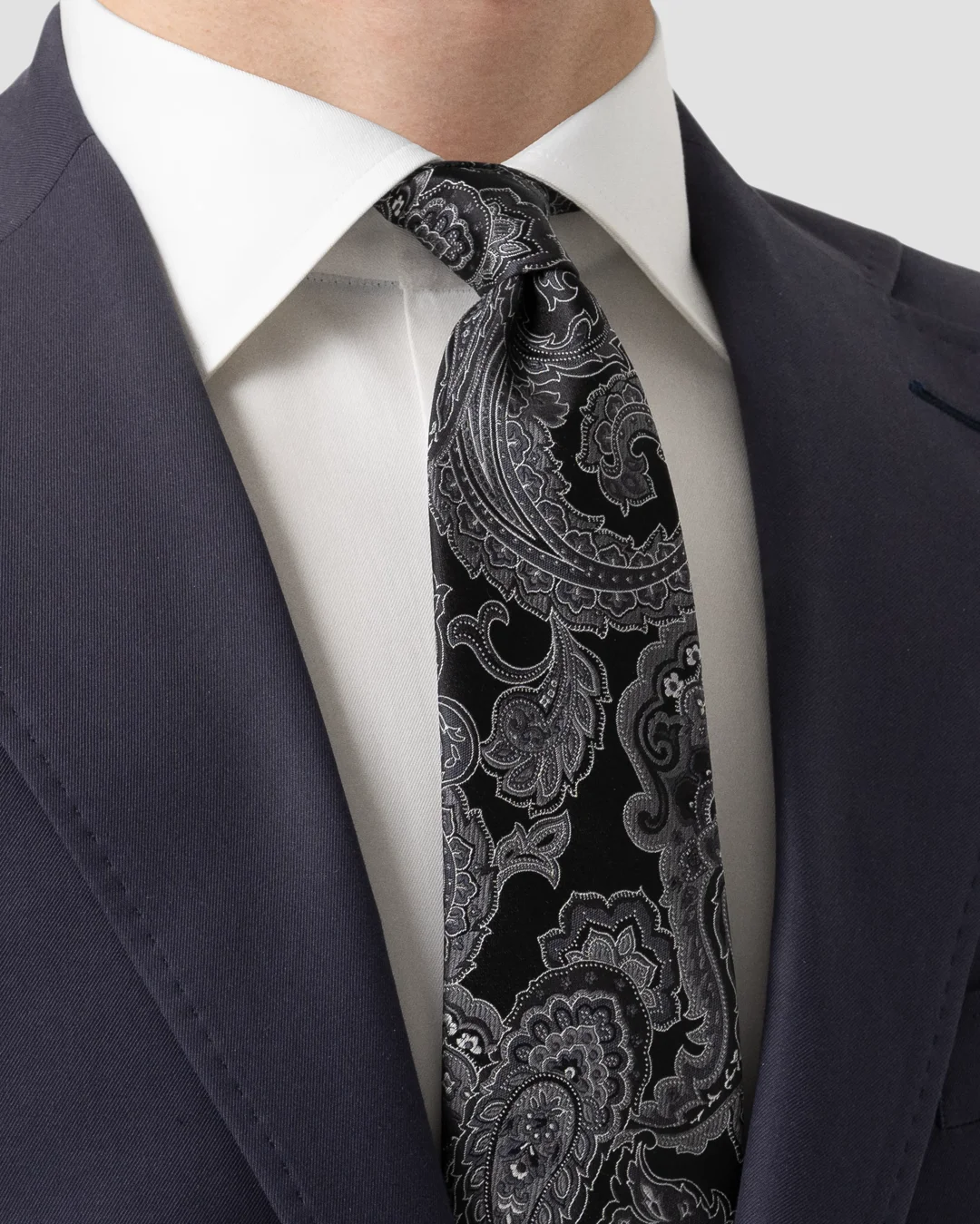 Black Jacquard Paisley Tie - Eton