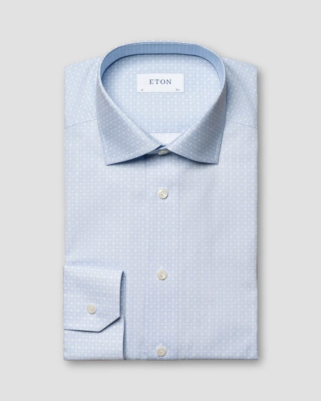 Light Blue Geometric Print Signature Poplin Shirt - Eton