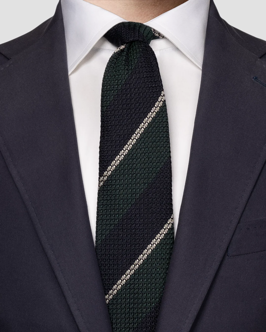 Dark Green Striped Grenadine Silk Tie - Eton