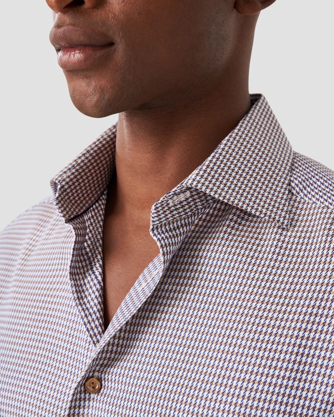 Brown Houndstooth Print Signature Twill Shirt - Eton