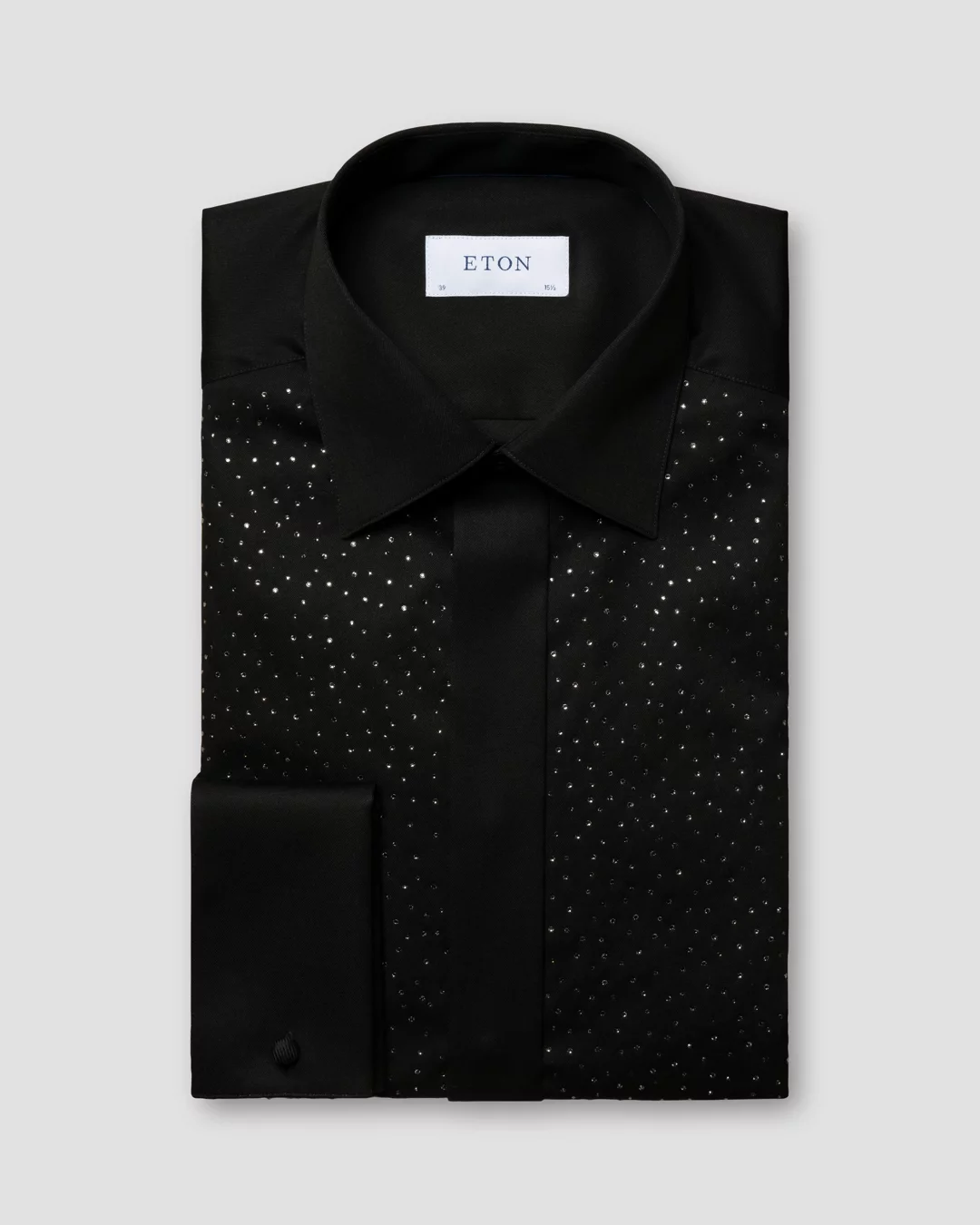 Black Signature Twill Tuxedo Shirt with Swarovski® Crystals