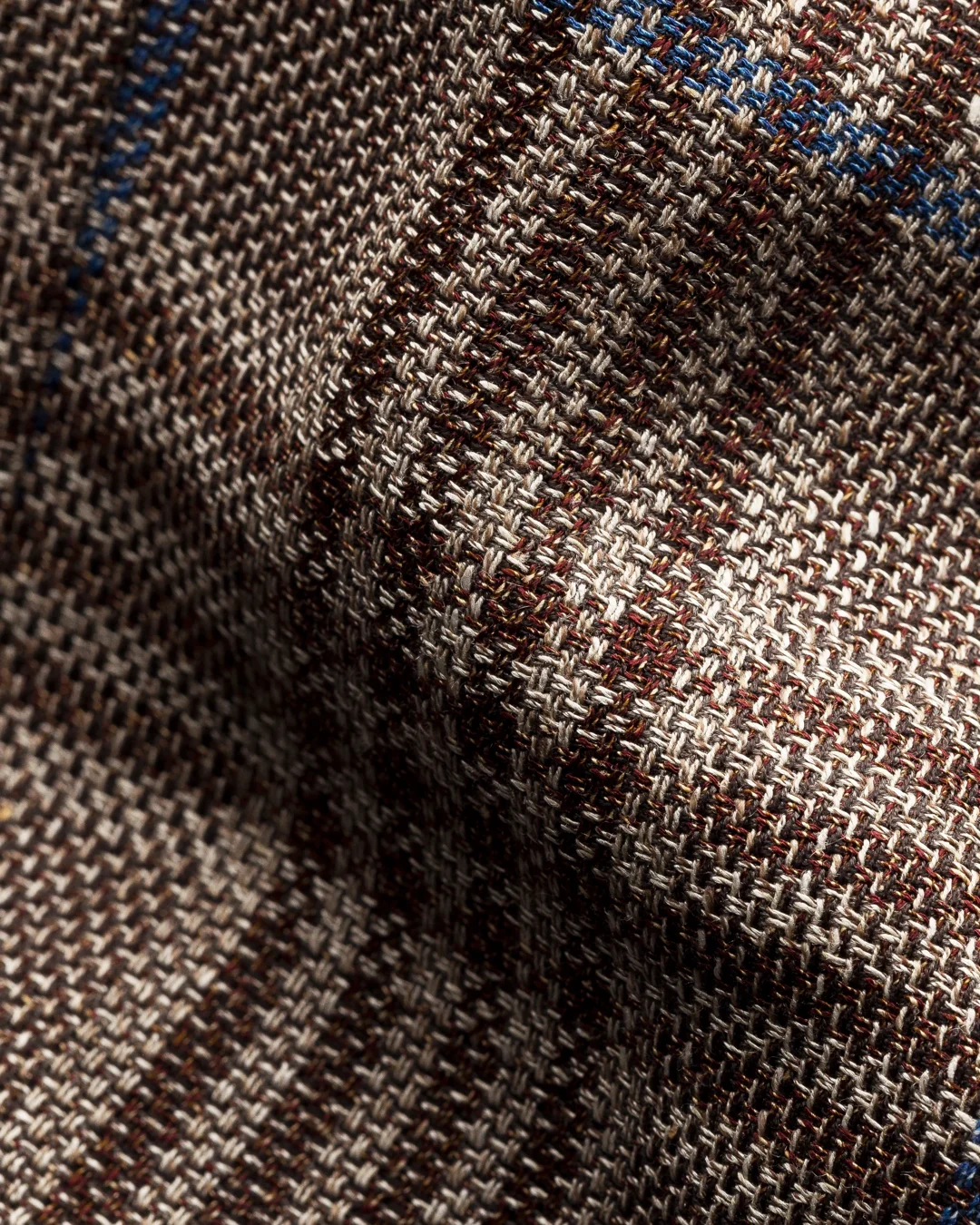 Brown Checked Wool-Silk-Linen Hopsack Overshirt - Eton Brown Checked Wool-Silk-Linen Hopsack Overshirt - Eton